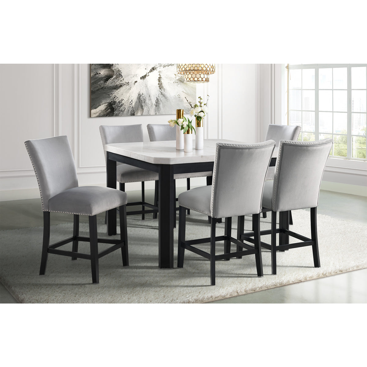 Francesca Gray Velvet Counter Side Chair (Set of 2) - Ornate Home