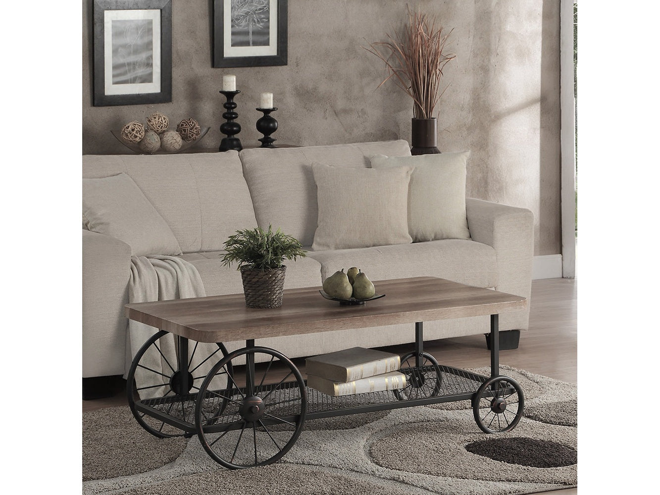 Francie Oak & Antique Gray Coffee Table - Ornate Home