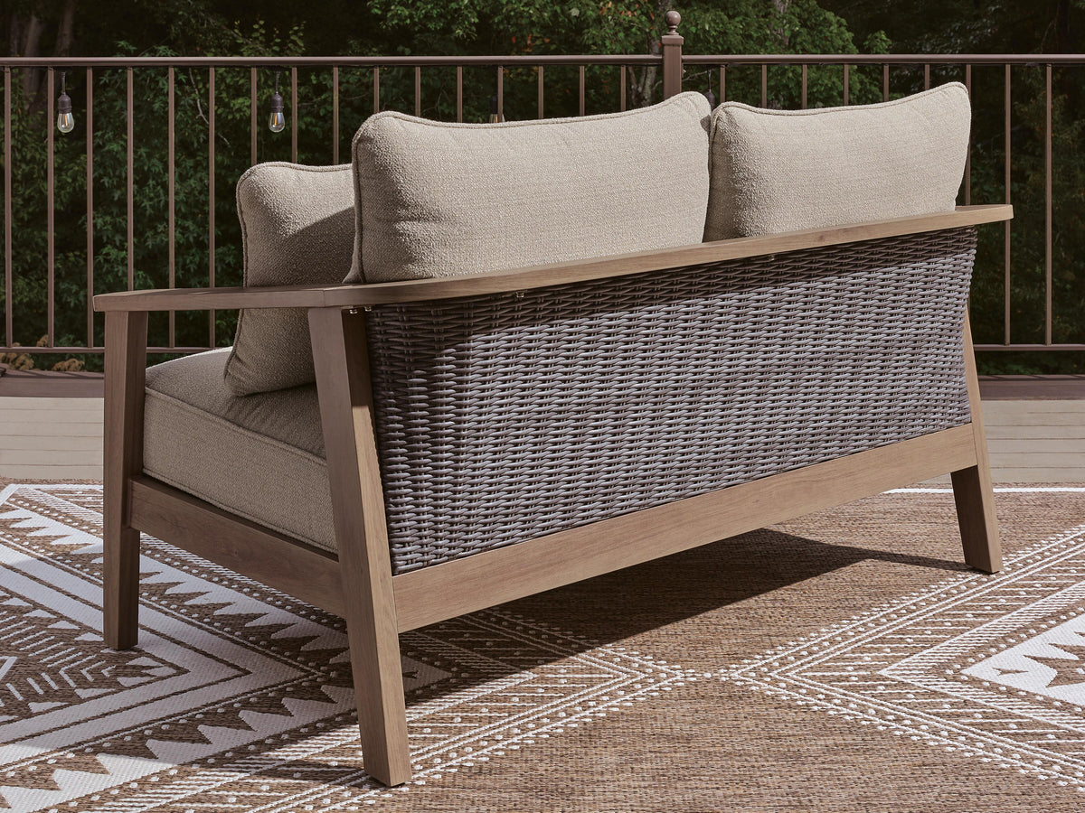Francis Beach Natural/Gray Outdoor Loveseat with Cushion - Ornate Home
