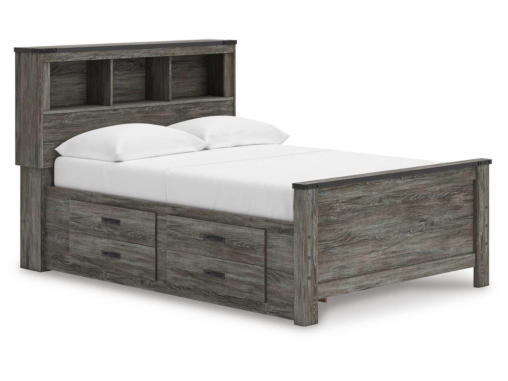 Frandern Gray Full Bookcase Panel Bed with Storage - Ornate Home