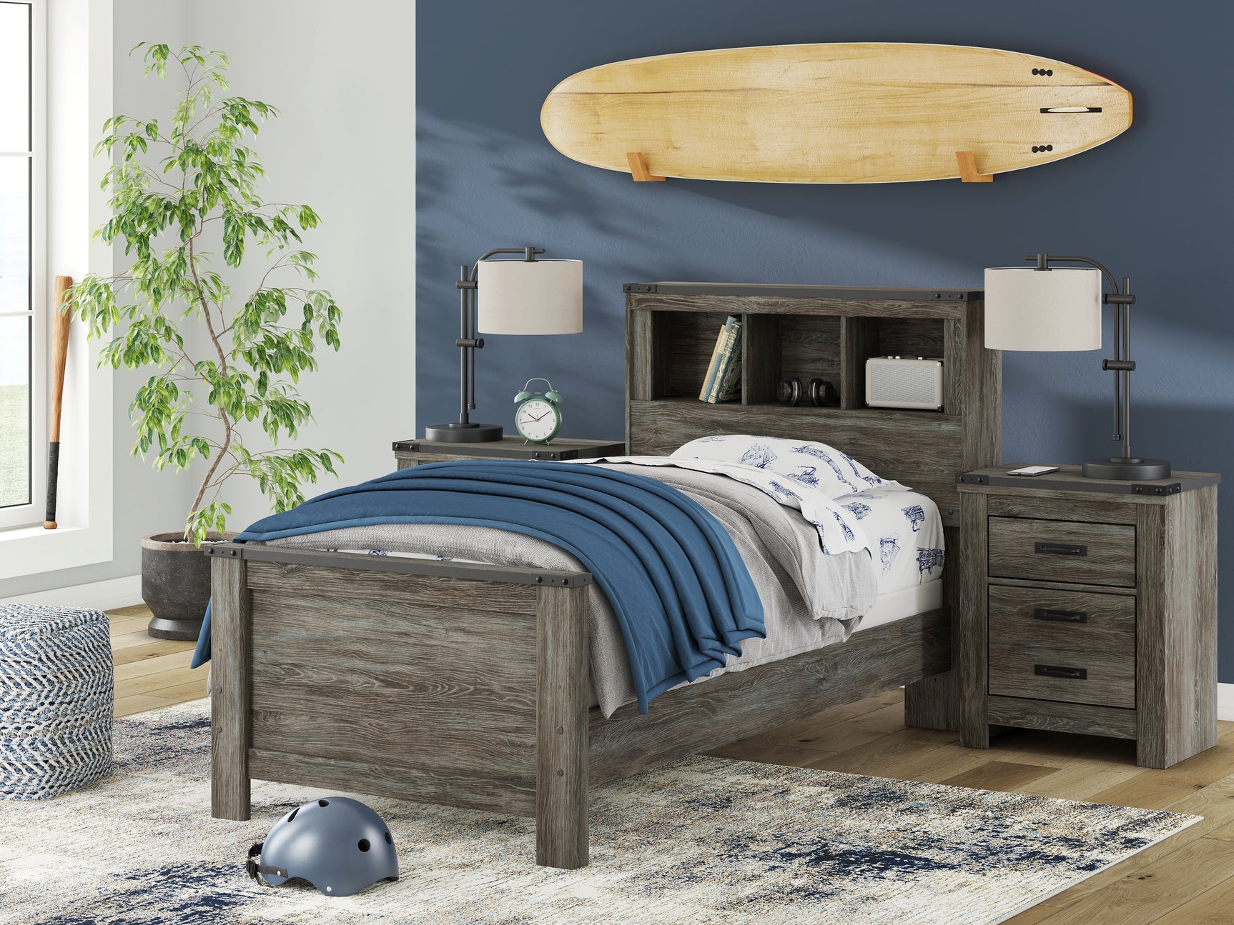 Frandern Gray Twin Bookcase Bed, Dresser and Mirror (Online Special Price) - Ornate Home