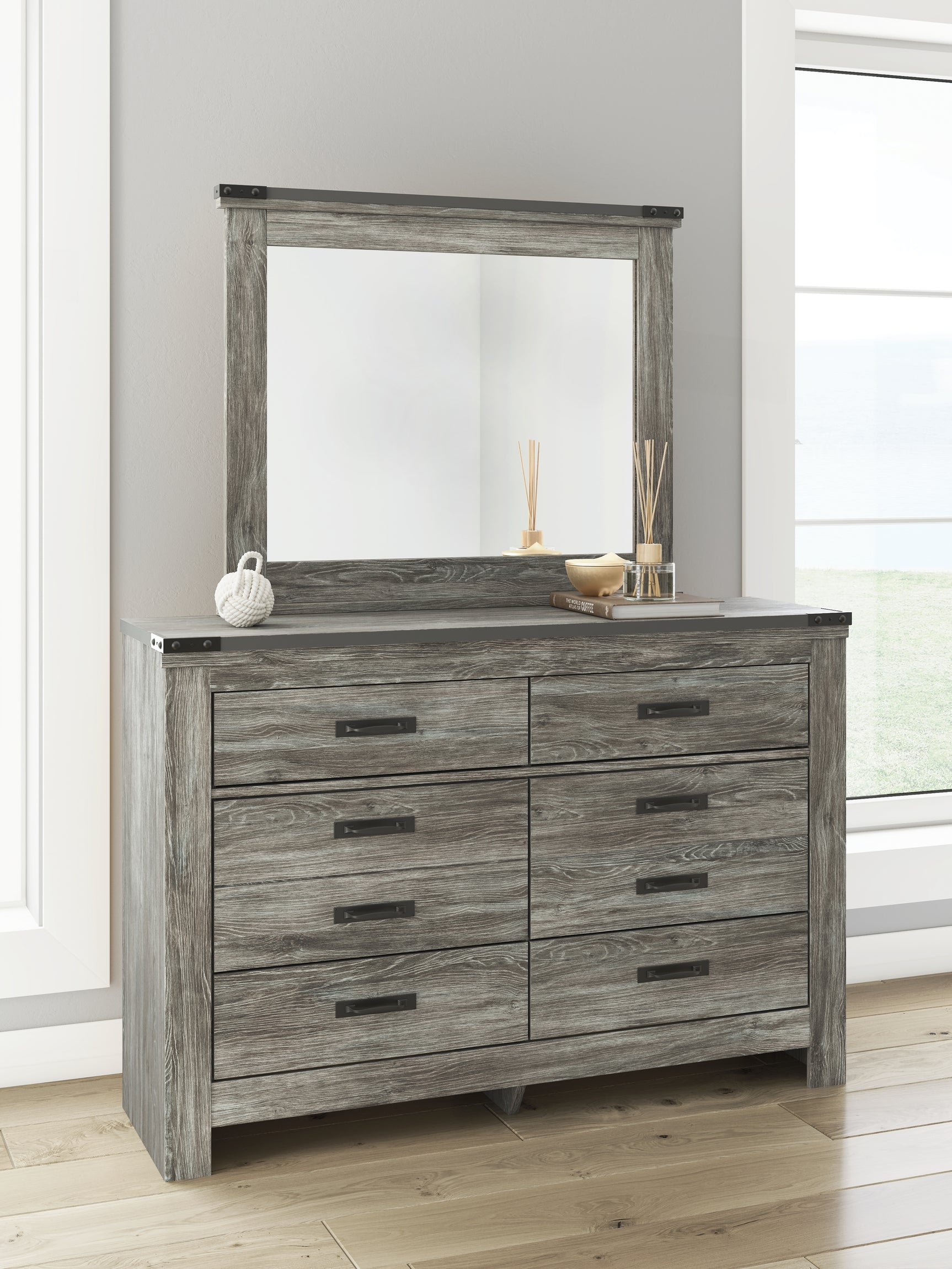 Frandern Gray Twin Bookcase Bed, Dresser and Mirror - Ornate Home
