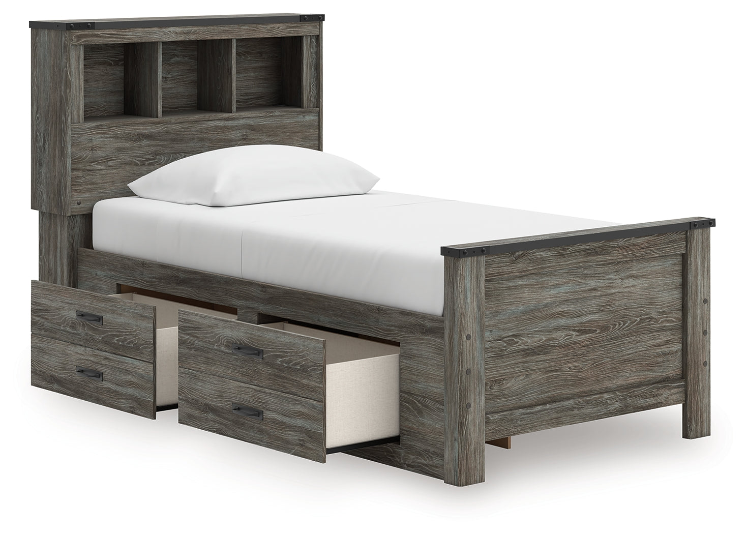 Frandern Gray Twin Bookcase Bed with Storage, Dresser and Mirror - Ornate Home