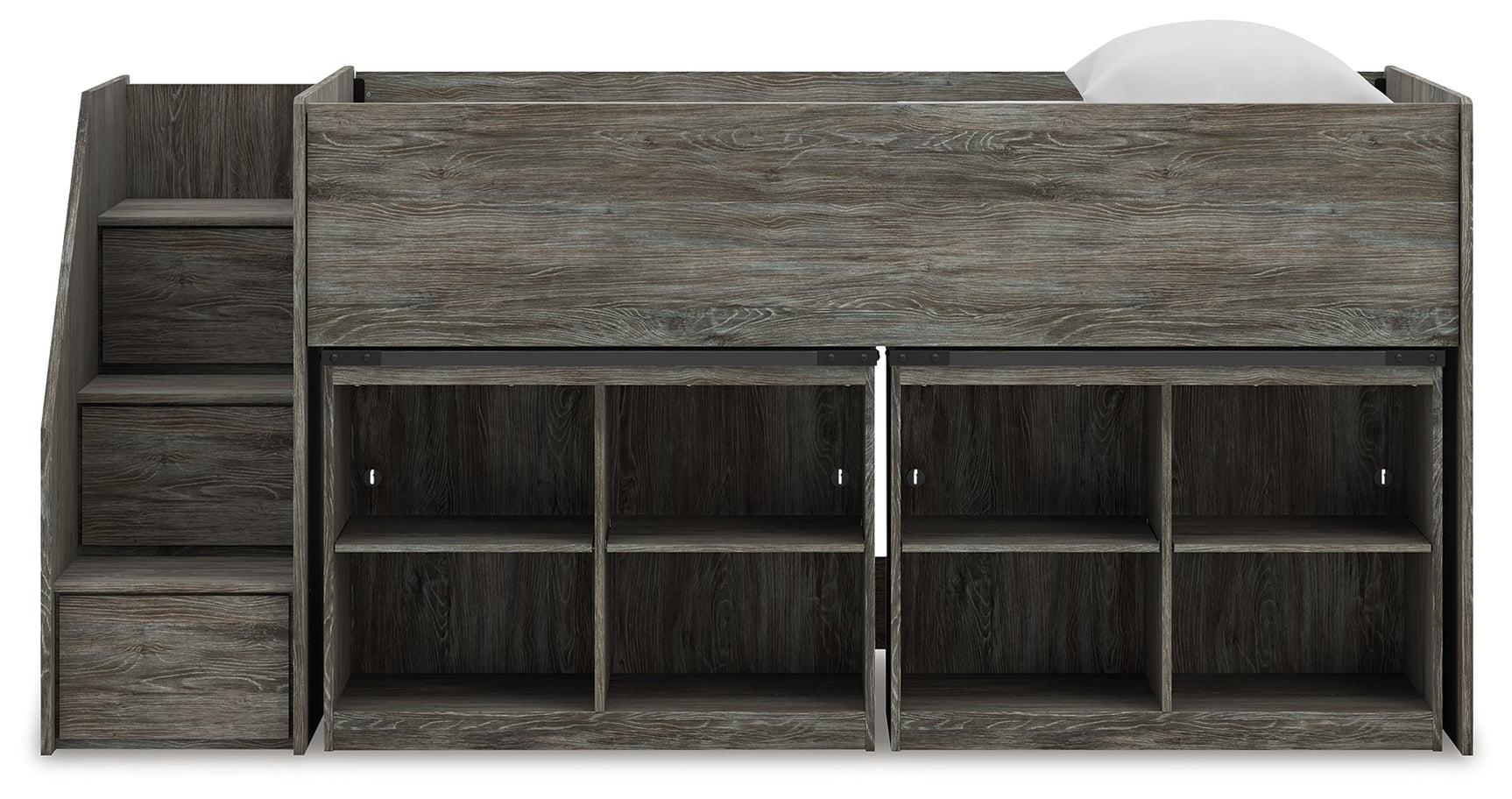 Frandern Warm Gray Twin Loft Bed with Bookcase Storage (Online Special Price) - Ornate Home