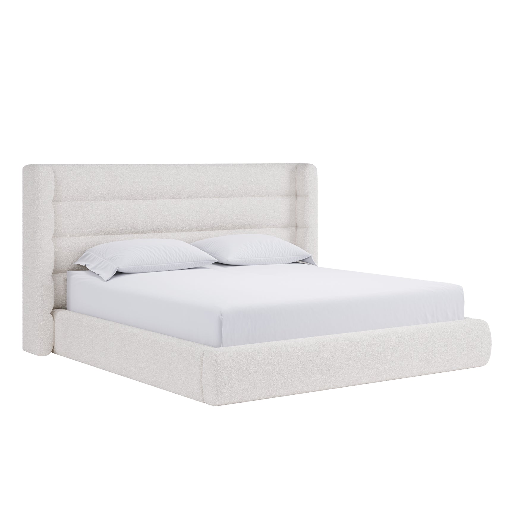 Frank Upholstered Queen Wingback Platform Bed in Cottage Cheese Boucle - Ornate Home