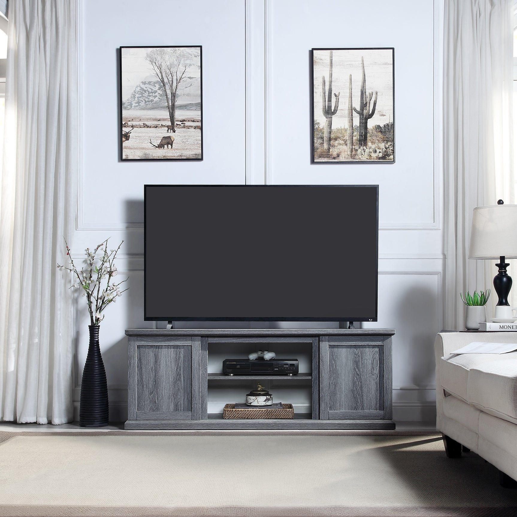 Franklin 60" TV Stand in Grey - Ornate Home