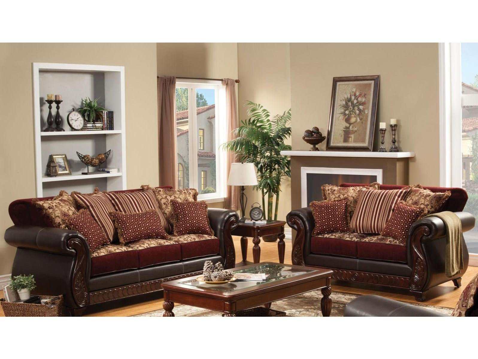 Franklin Burgundy & Espresso Stationary Sofa - Ornate Home
