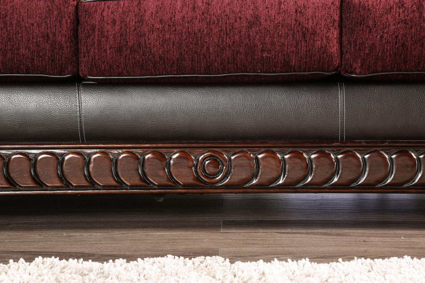 Franklin Burgundy & Espresso Stationary Sofa - Ornate Home