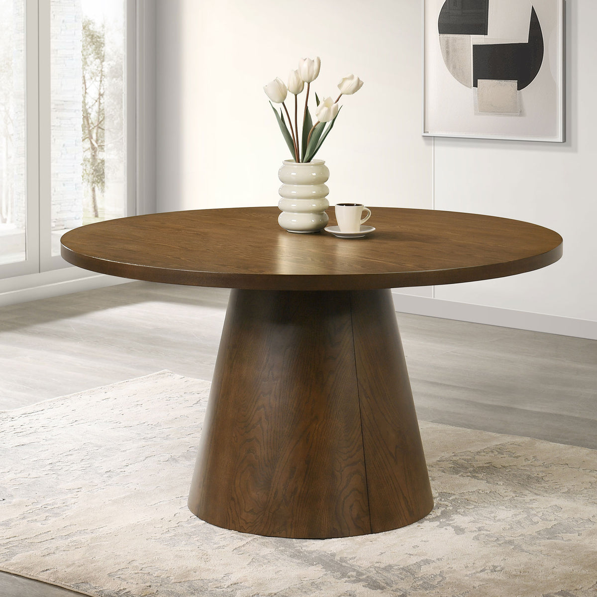 Coaster Franklin Dark Brown 54-inch Round Wood Pedestal Base Dining Table