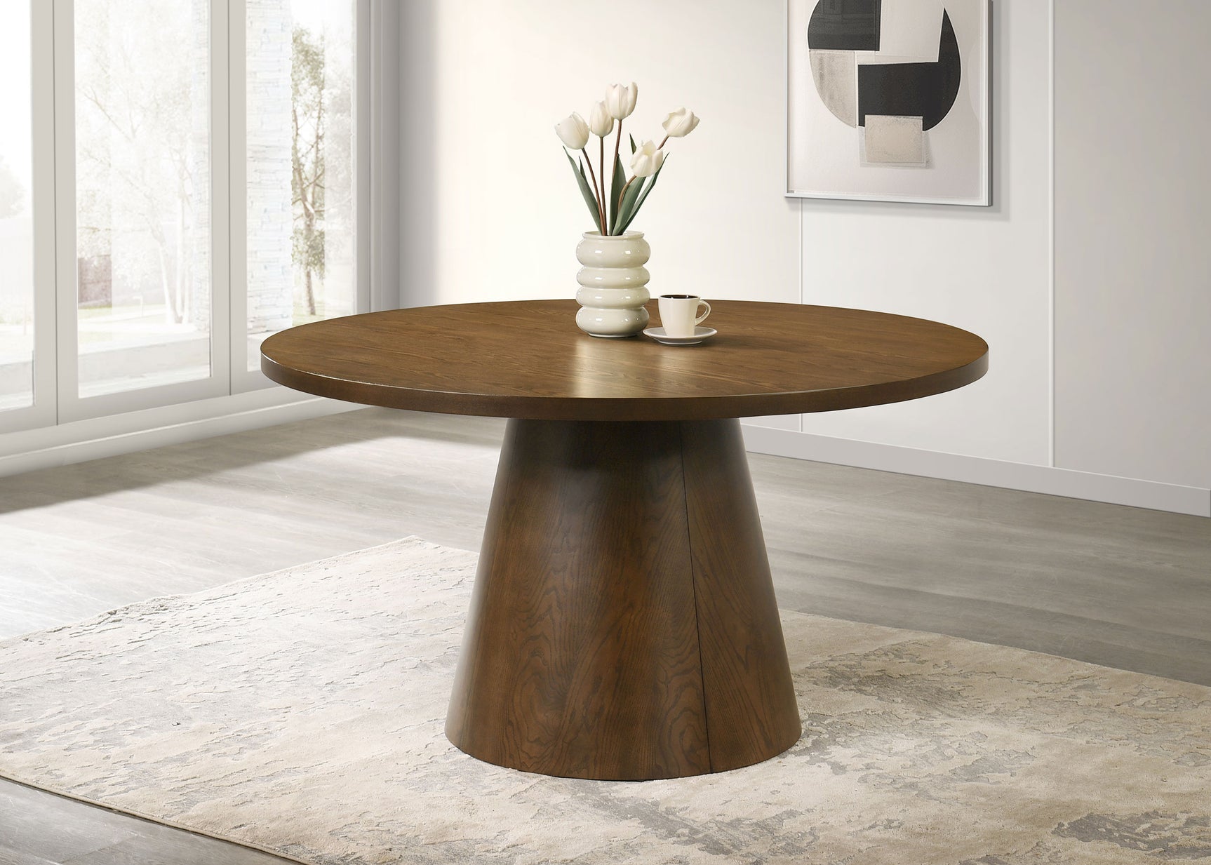 Franklin Dark Brown 54-inch Round Wood Pedestal Base Dining Table - Ornate Home