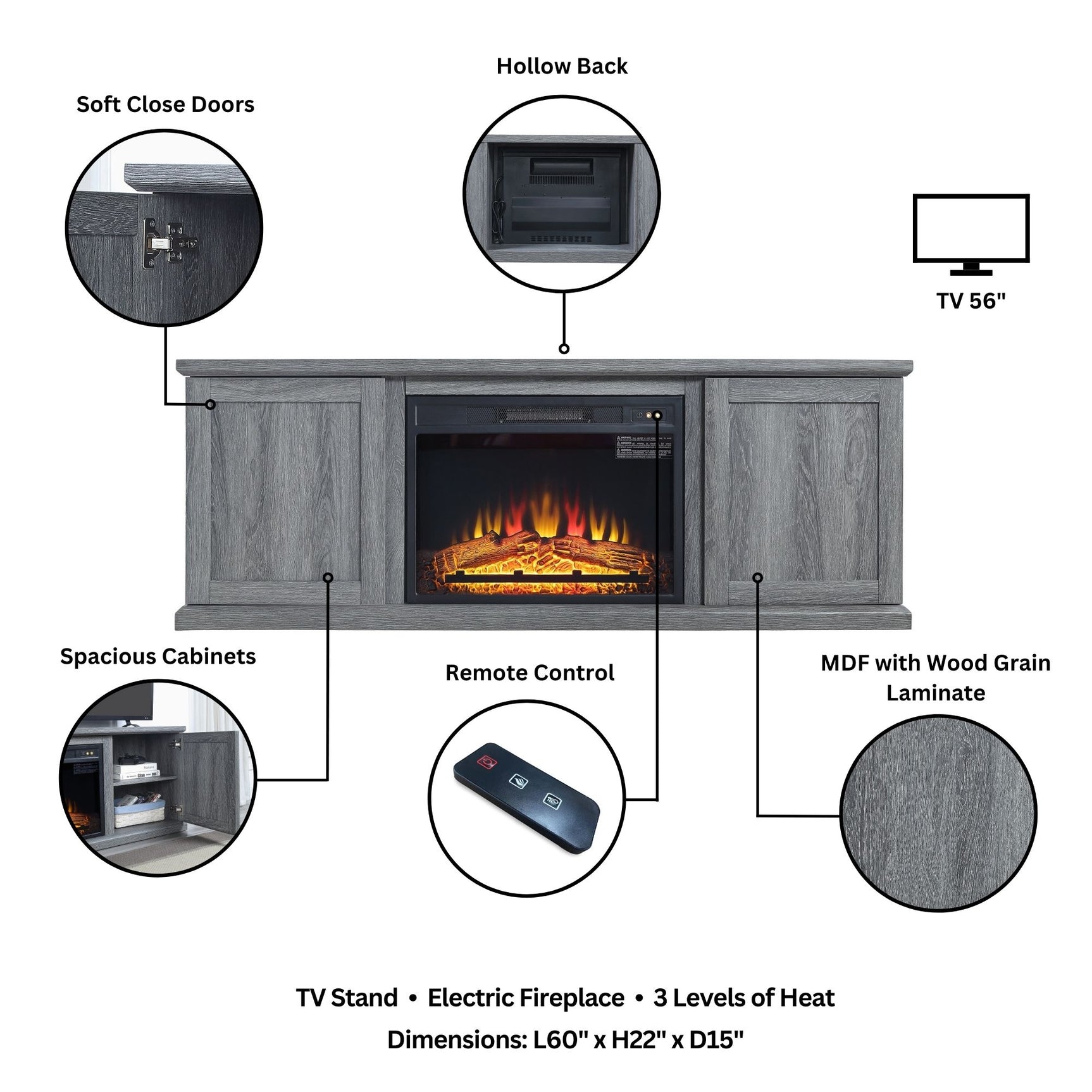 Franklin Fireplace in Grey - Ornate Home
