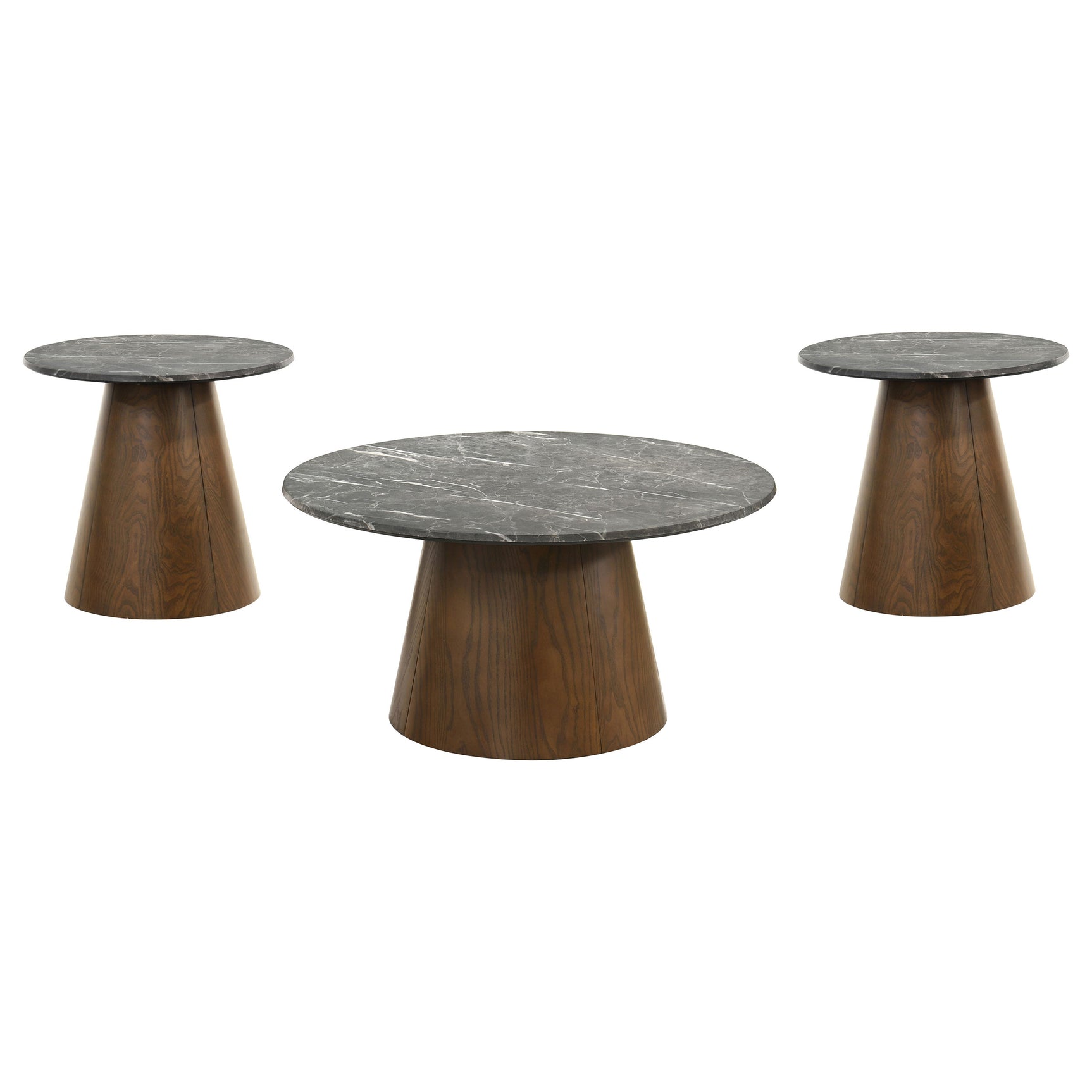 Franklin Grey/Dark Brown 3-piece Round Pedestal Coffee Table Set - Ornate Home