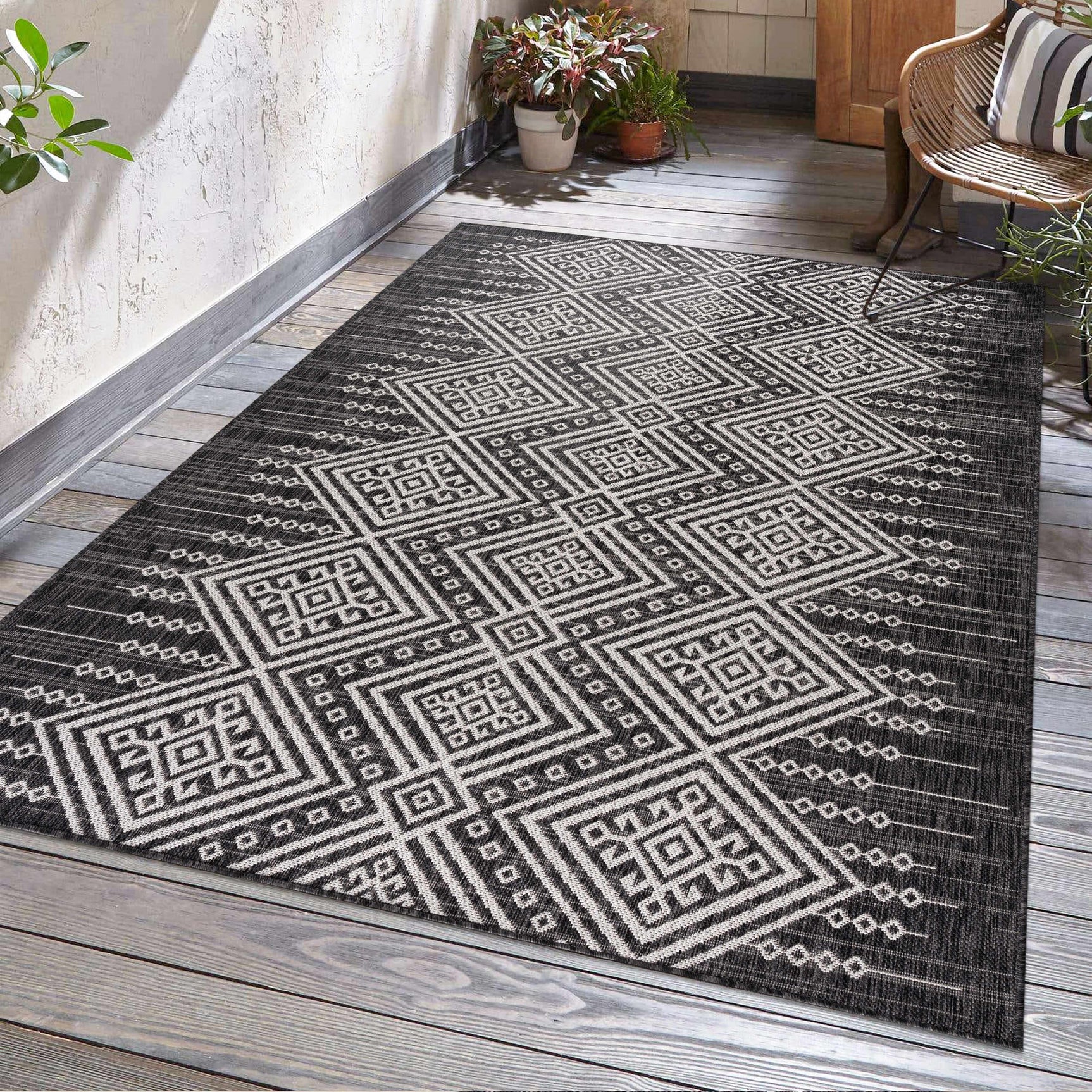 Frankville Black&White All Over Performance Outdoor Rug - Ornate Home