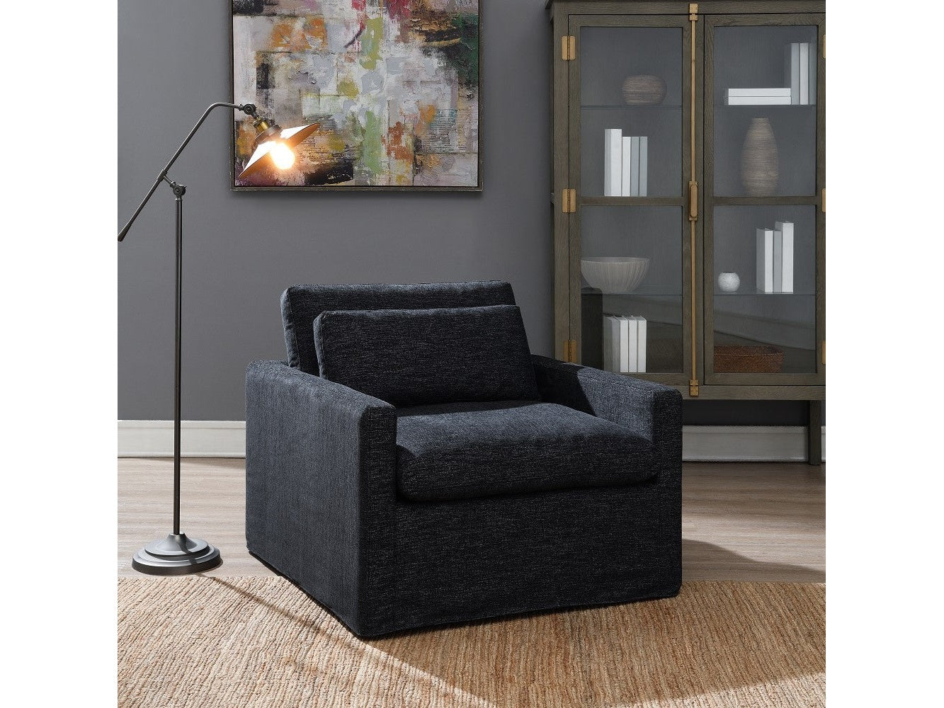 Frederick Gray Swivel Chair W/Pillow - Ornate Home