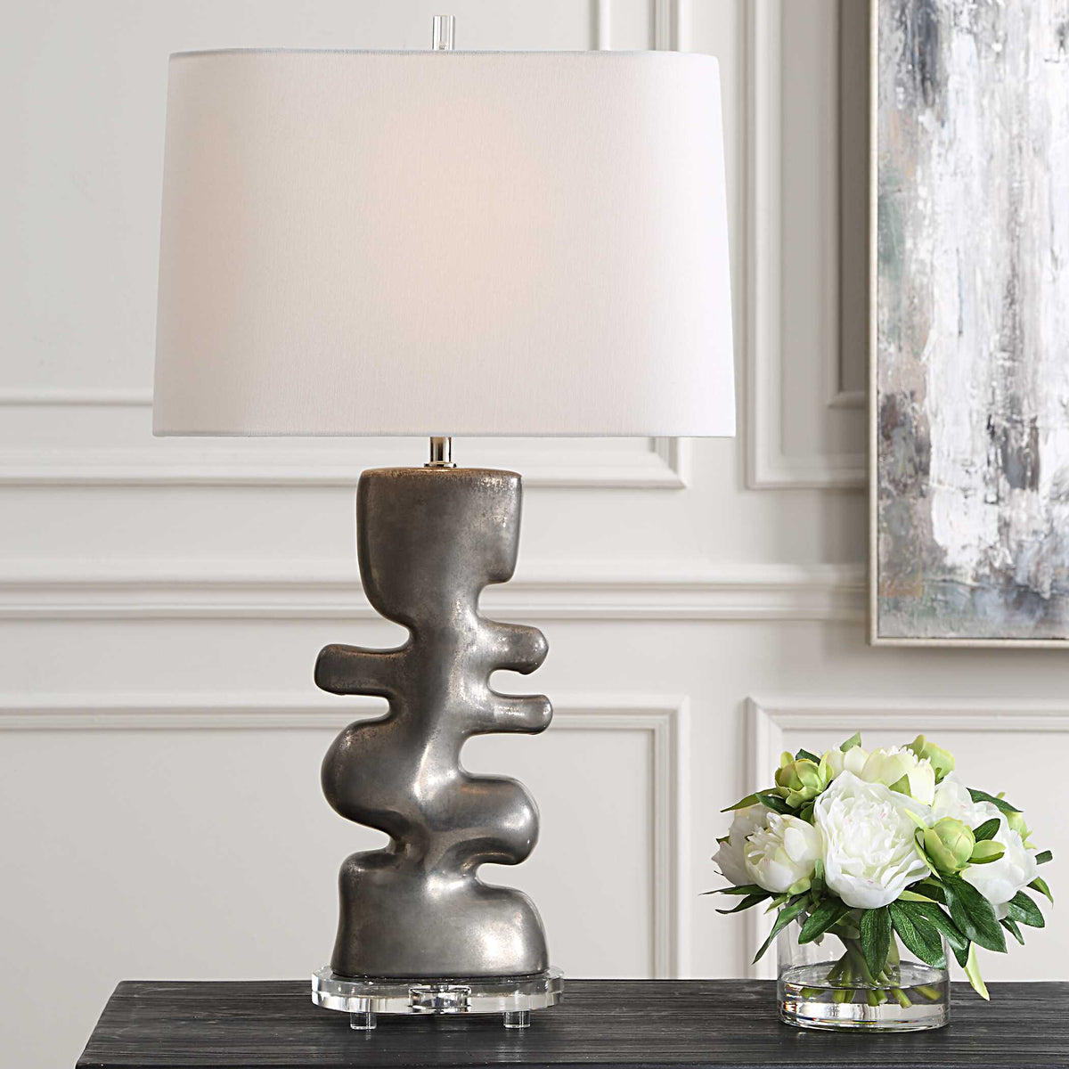 Free Flowing Nickel Table Lamp - Ornate Home