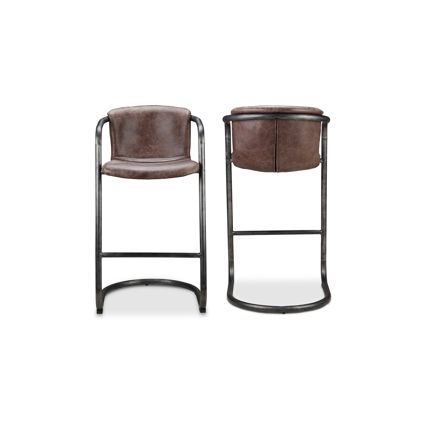 Freeman Brown Leather Barstool (Set of 2) - Ornate Home
