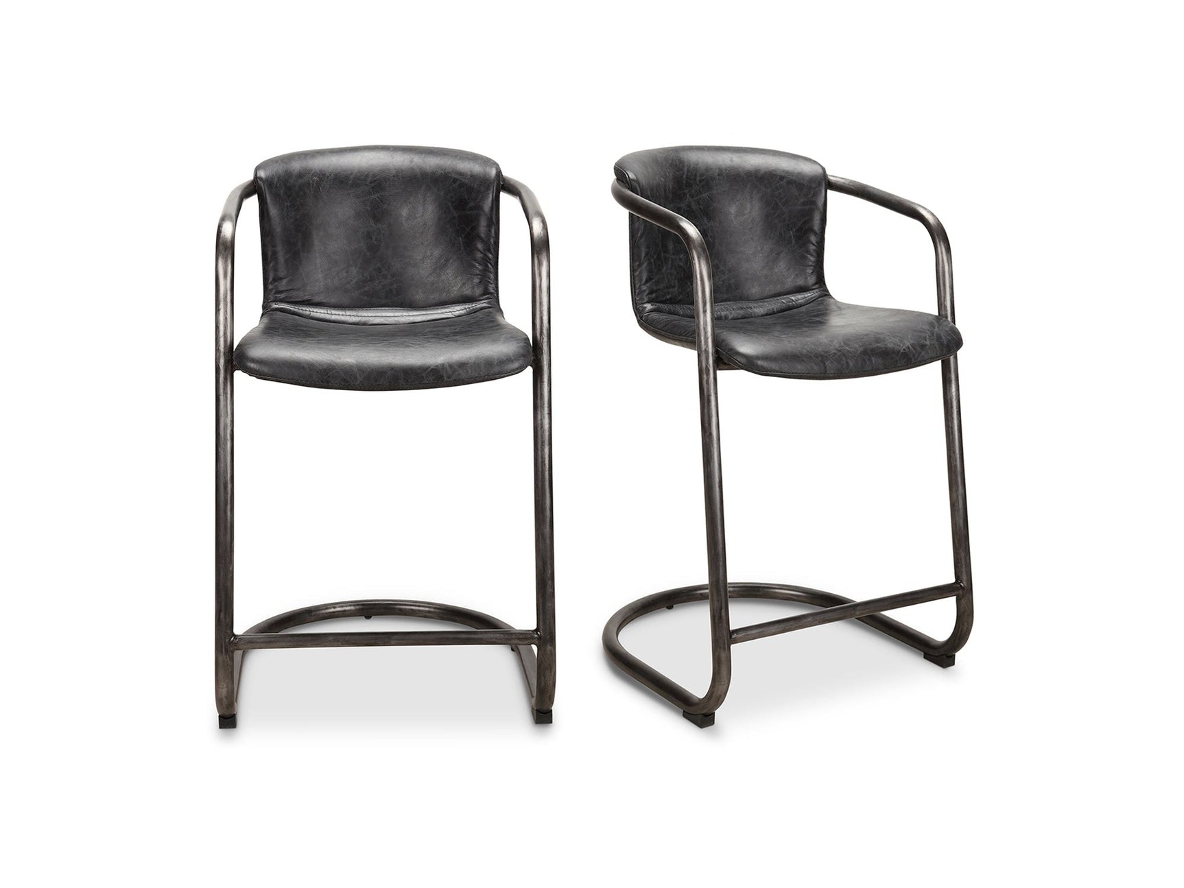 Freeman Onyx Black Leather Counter Stool (Set of 2) - Ornate Home