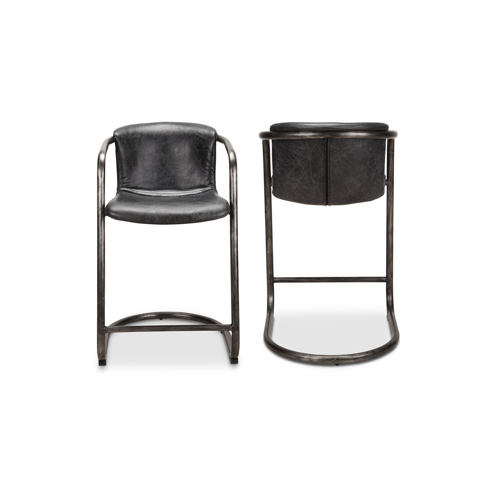 Freeman Onyx Black Leather Counter Stool (Set of 2) - Ornate Home