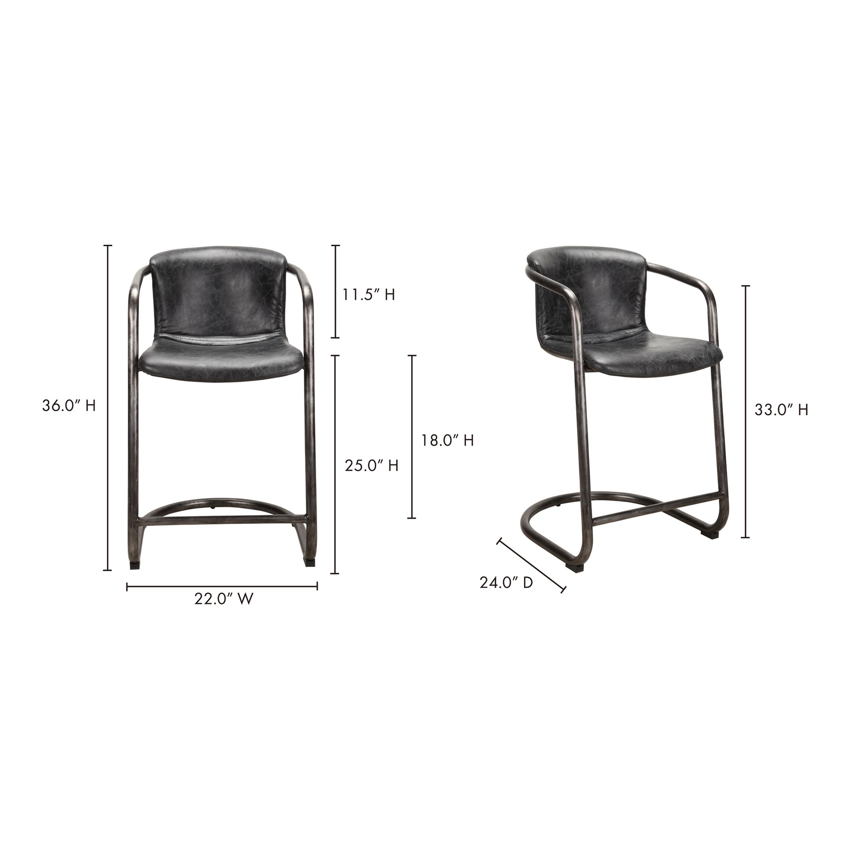 Freeman Onyx Black Leather Counter Stool (Set of 2) - Ornate Home