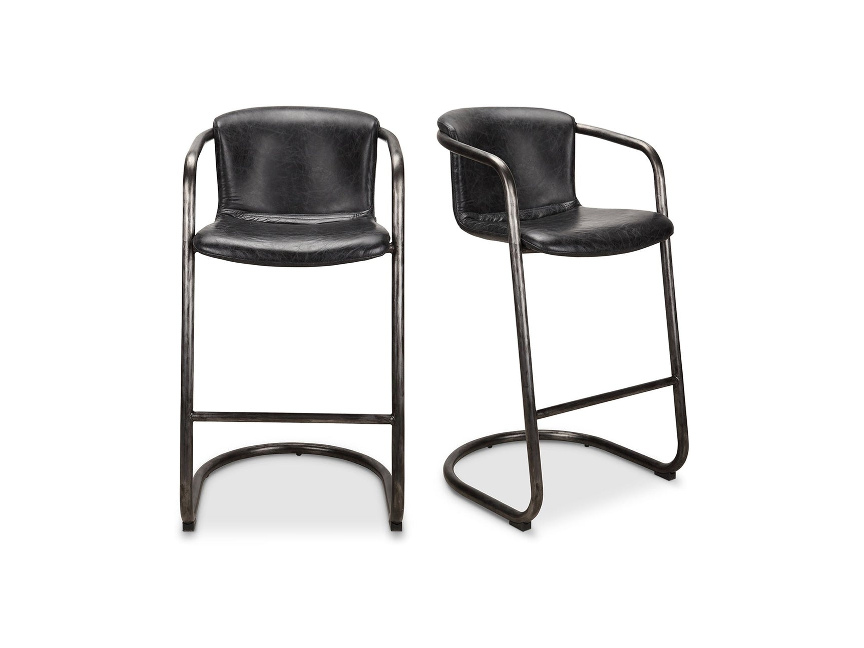 Freeman Two Barstool Onyx Black Leather Set Of - Ornate Home
