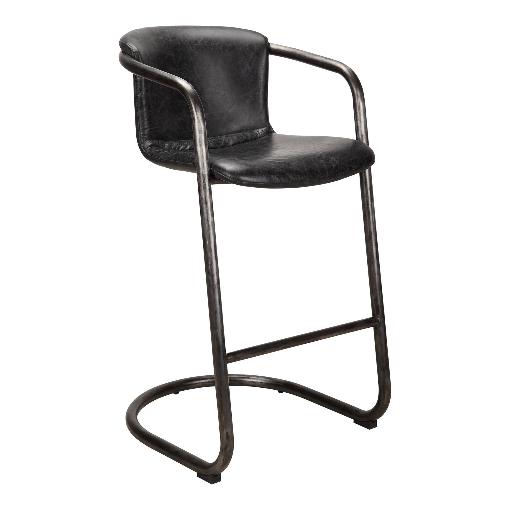 Freeman Two Barstool Onyx Black Leather Set Of - Ornate Home