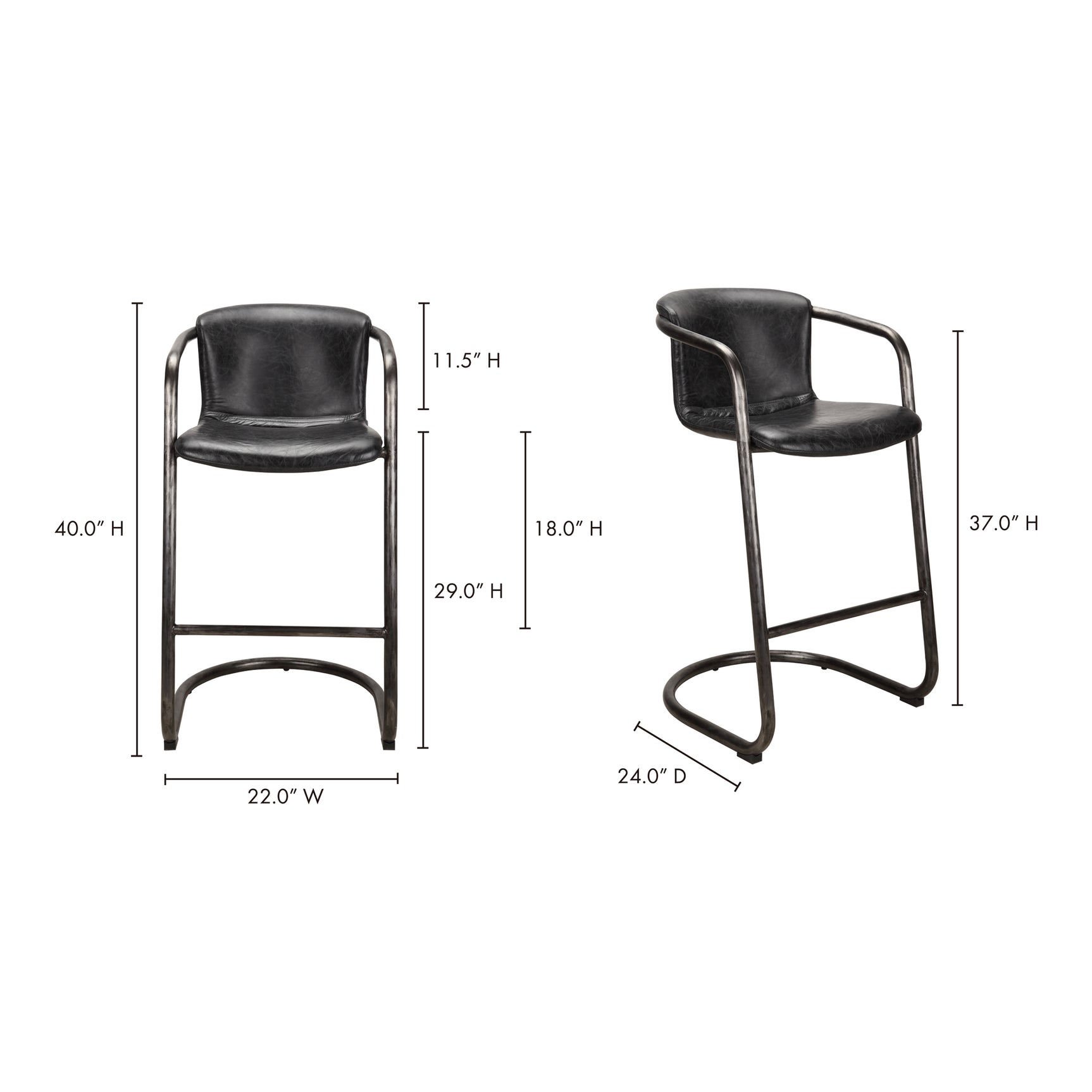 Freeman Two Barstool Onyx Black Leather Set Of - Ornate Home