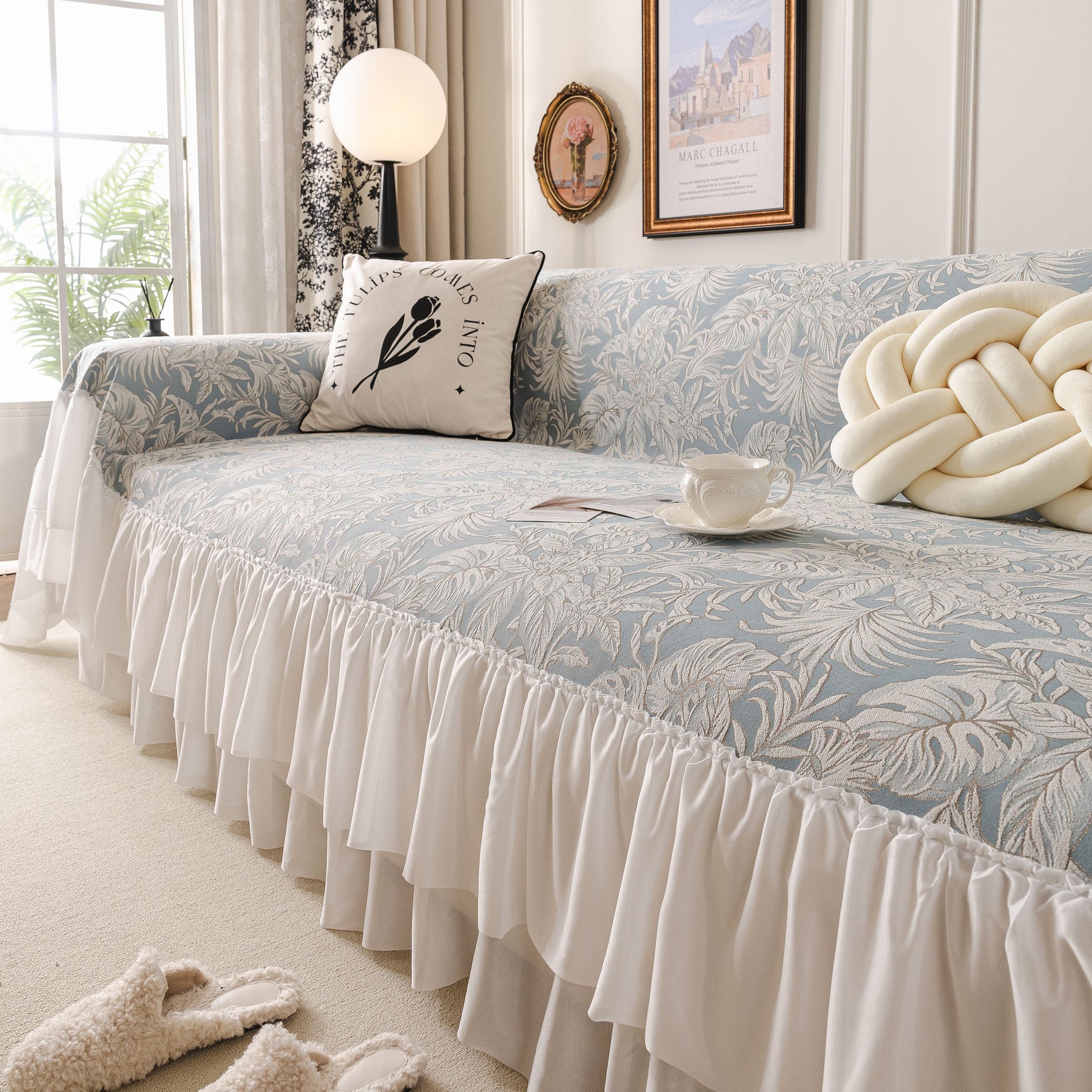 French Chic Style Ruffle Floral Cover Throws for Sofas, Decorative Couch Covers - Ornate Home