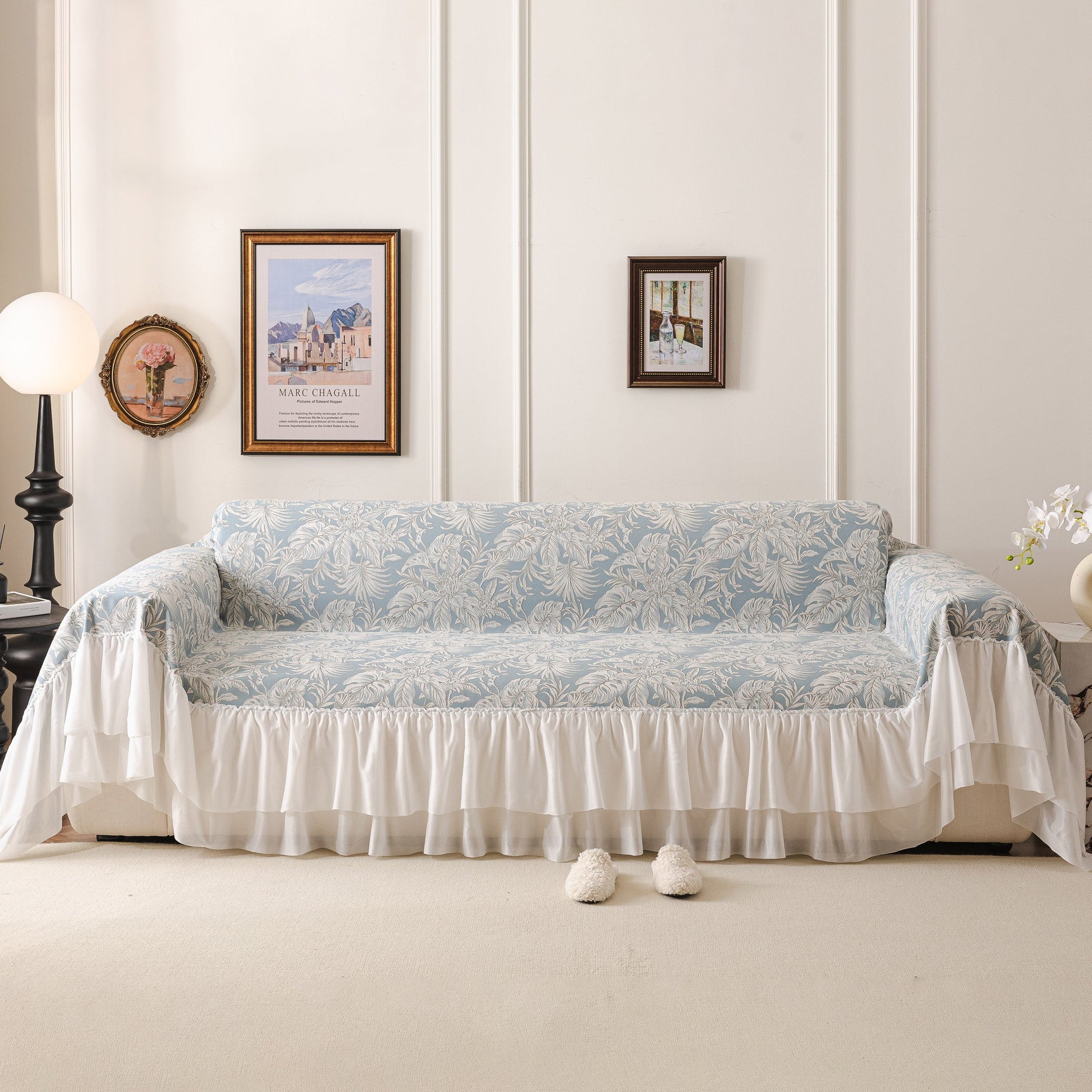 French Chic Style Ruffle Floral Cover Throws for Sofas, Decorative Couch Covers - Ornate Home