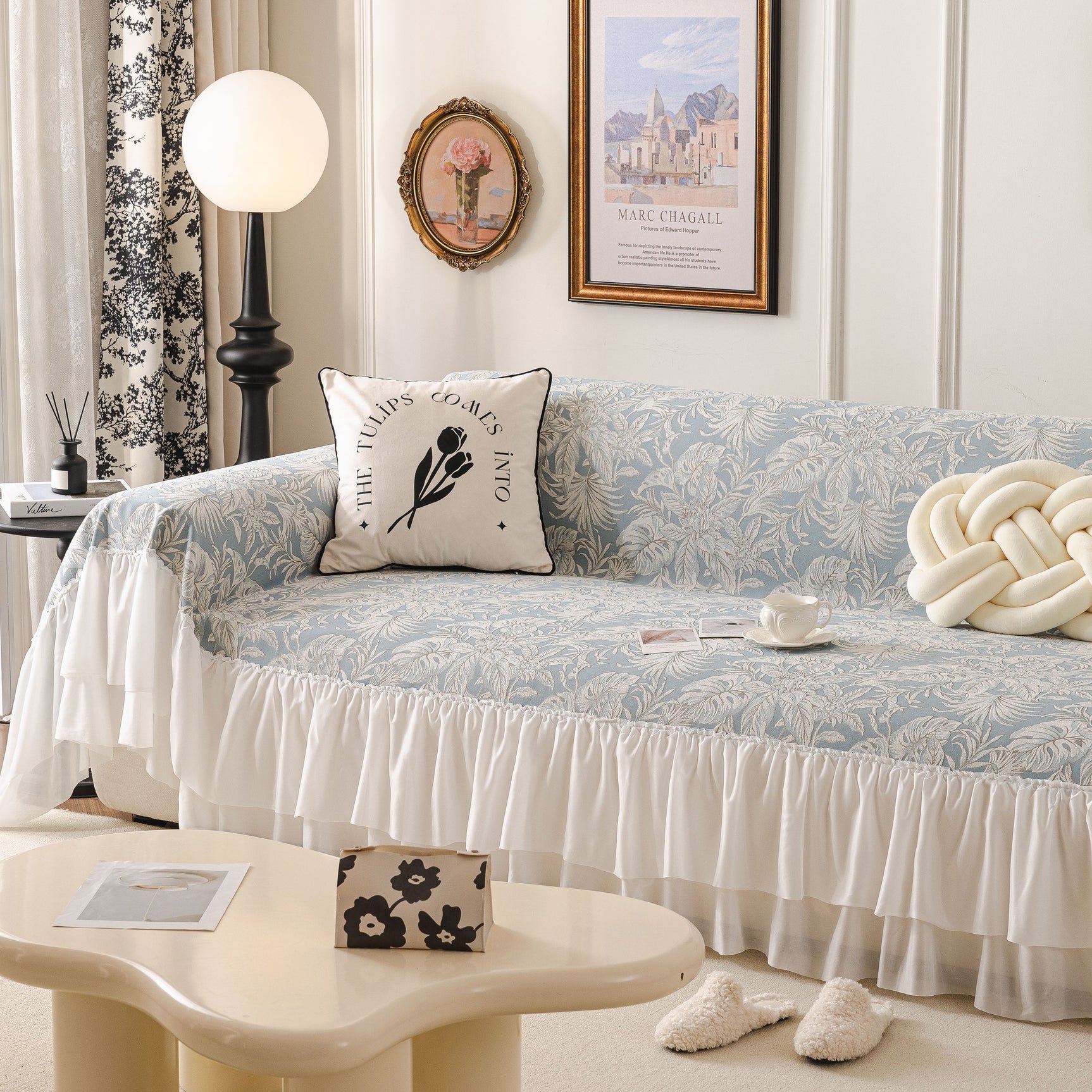 French Chic Style Ruffle Floral Cover Throws for Sofas, Decorative Couch Covers - Ornate Home