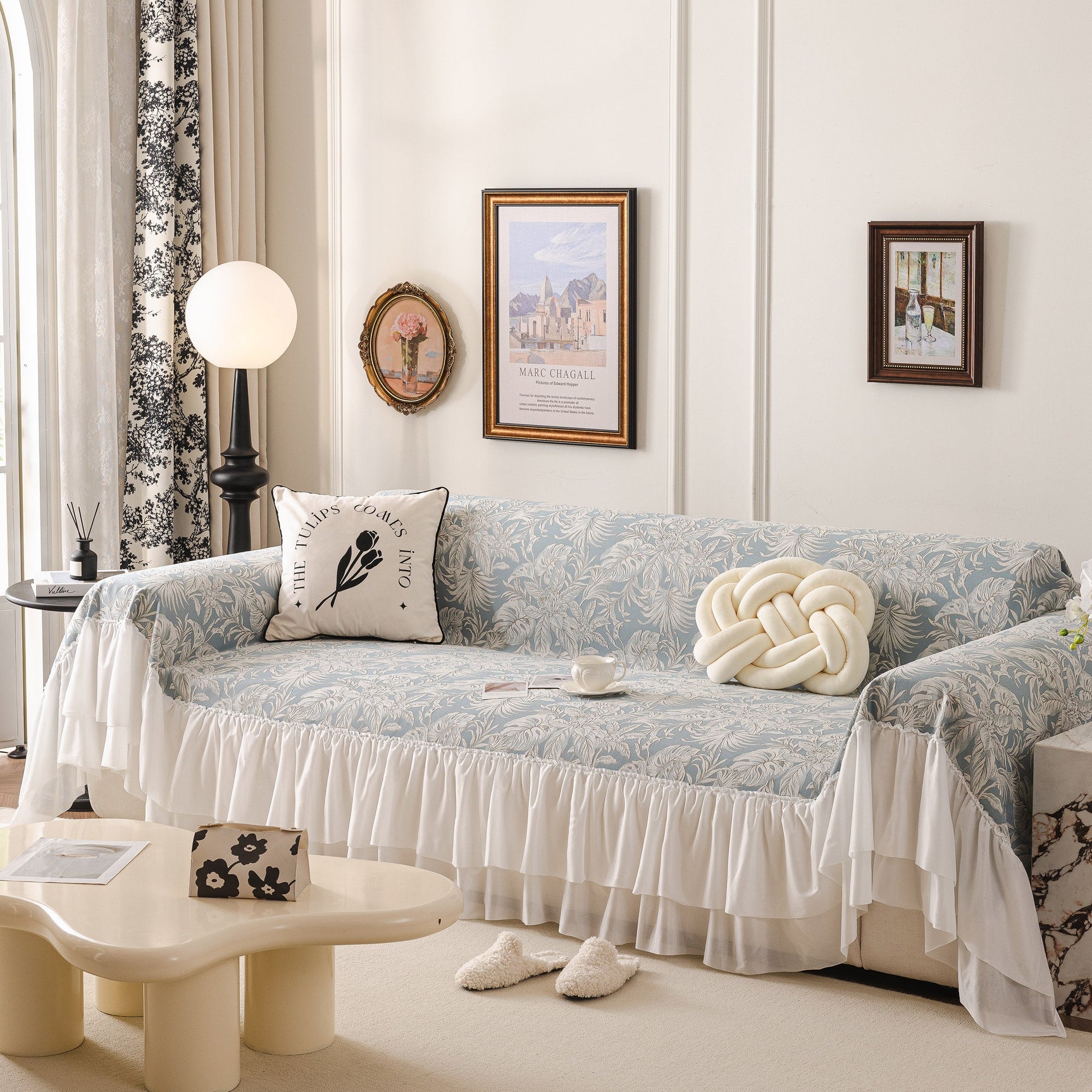 French Chic Style Ruffle Floral Cover Throws for Sofas, Decorative Couch Covers - Ornate Home