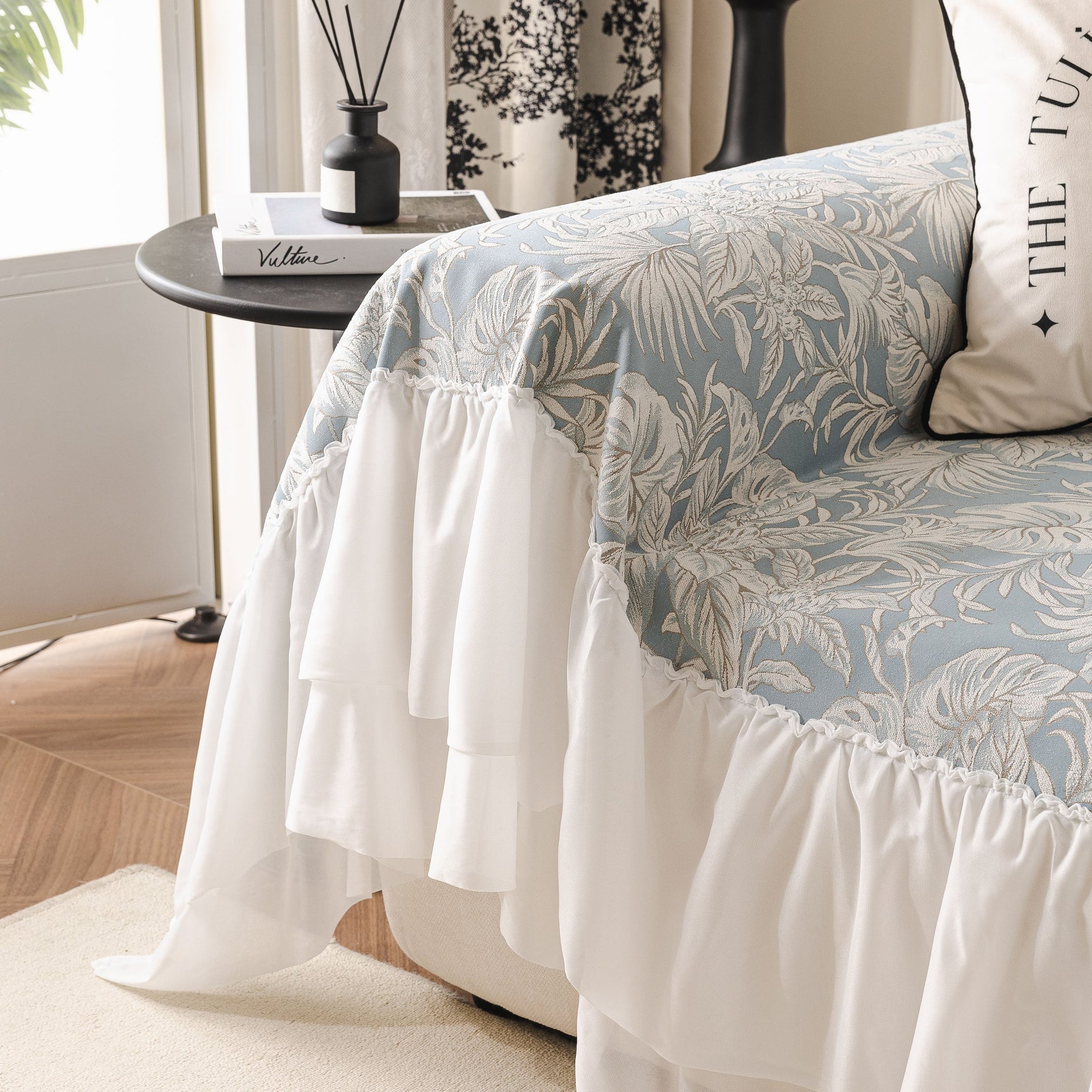 French Chic Style Ruffle Floral Cover Throws for Sofas, Decorative Couch Covers - Ornate Home