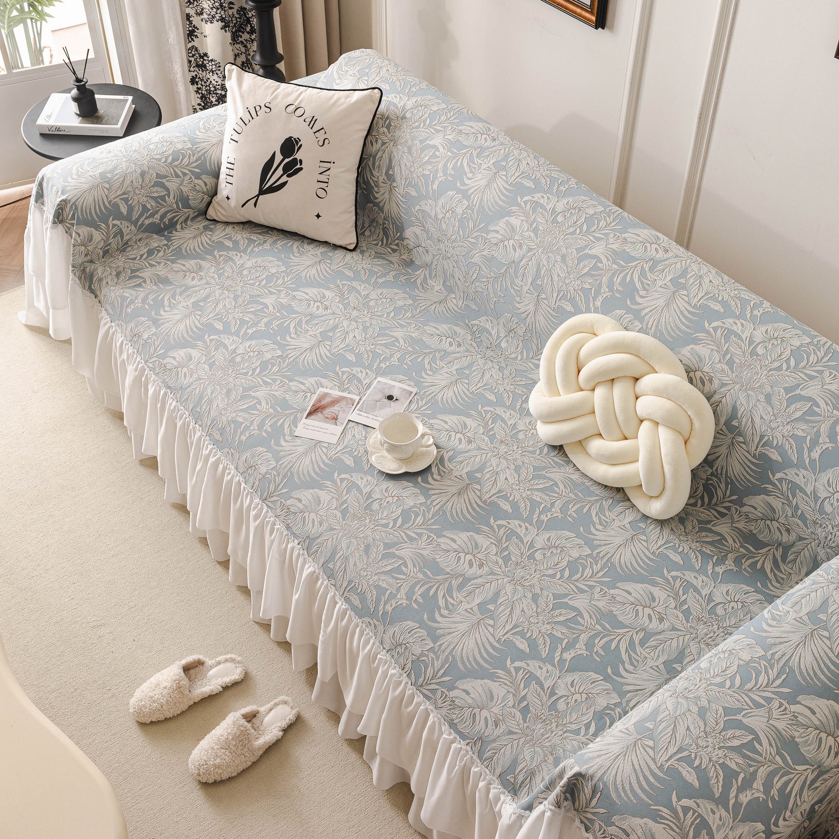 French Chic Style Ruffle Floral Cover Throws for Sofas, Decorative Couch Covers - Ornate Home