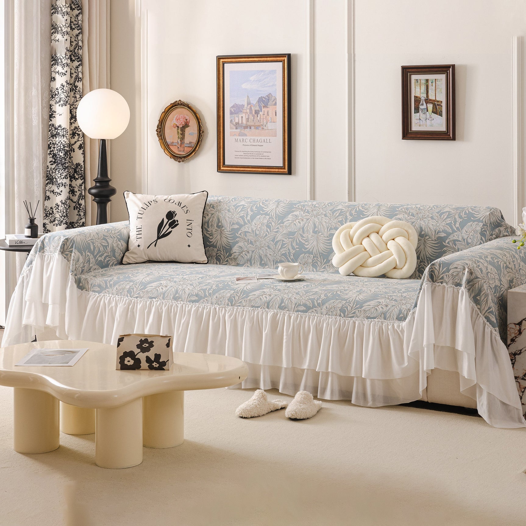 French Chic Style Ruffle Floral Cover Throws for Sofas, Decorative Couch Covers - Ornate Home