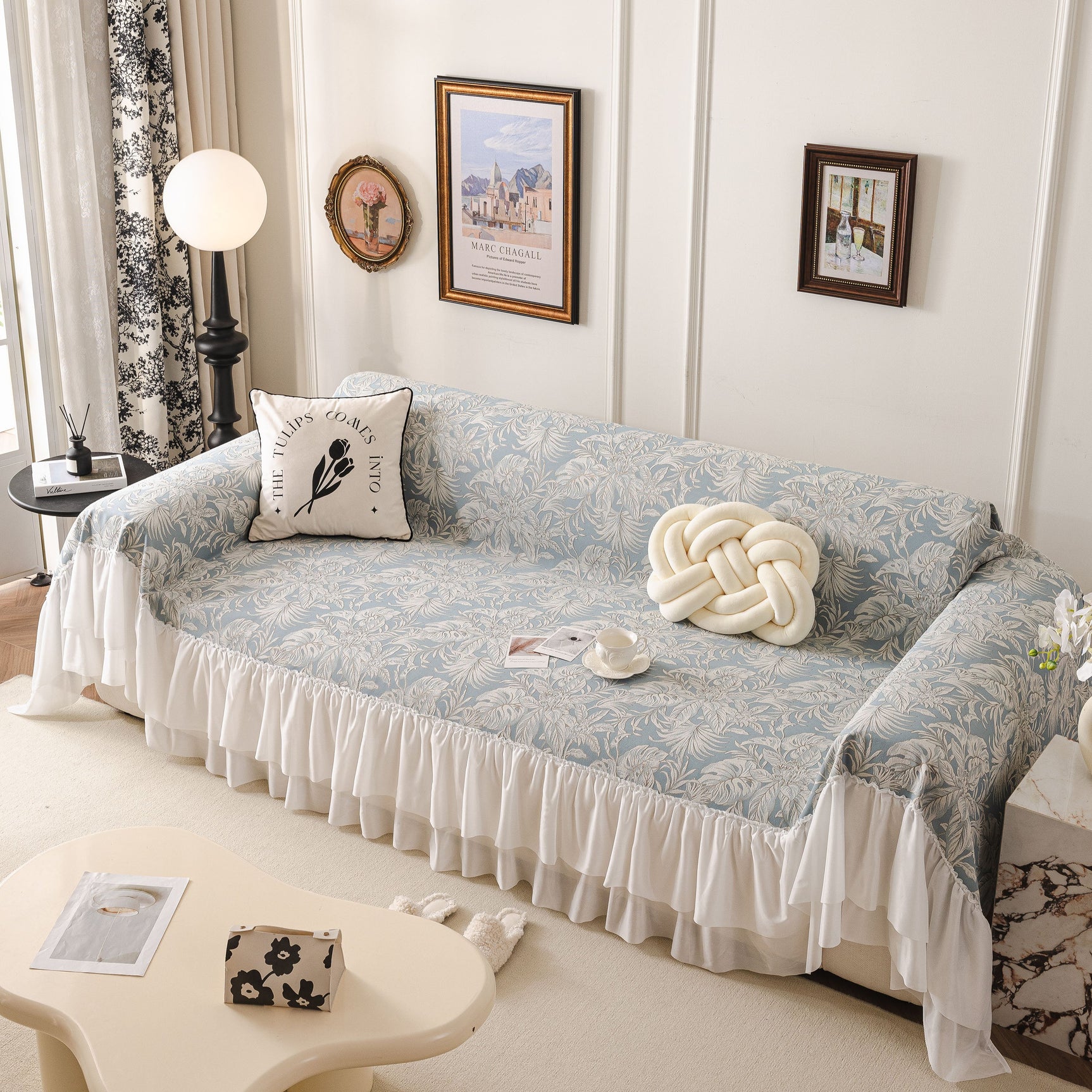 French Chic Style Ruffle Floral Cover Throws for Sofas, Decorative Couch Covers - Ornate Home