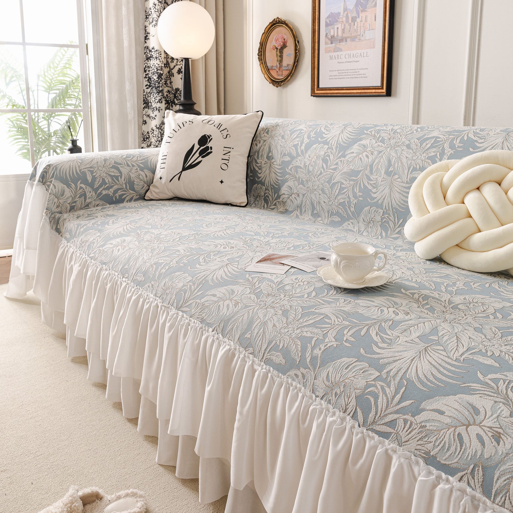 French Chic Style Ruffle Floral Cover Throws for Sofas, Decorative Couch Covers - Ornate Home