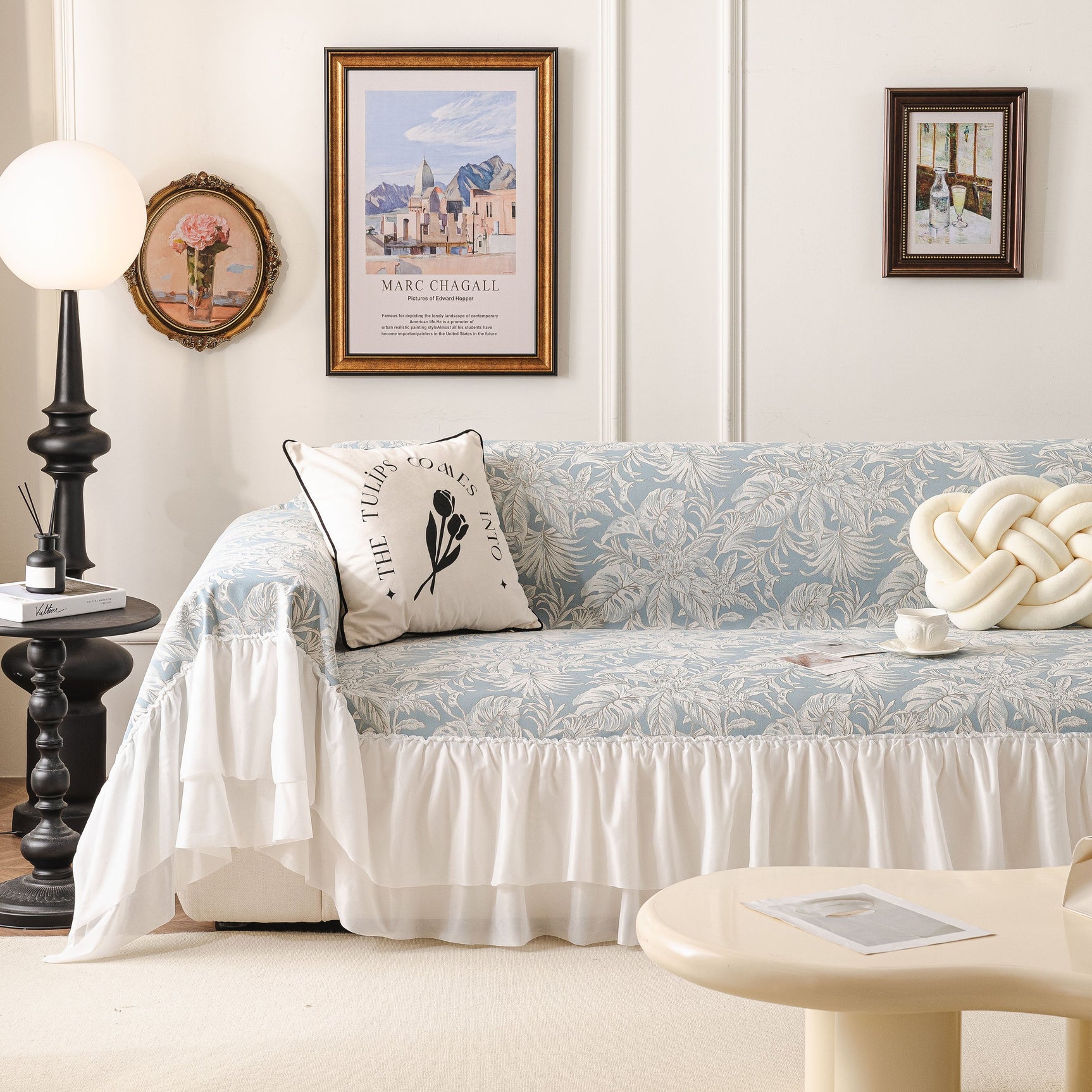 French Chic Style Ruffle Floral Cover Throws for Sofas, Decorative Couch Covers - Ornate Home