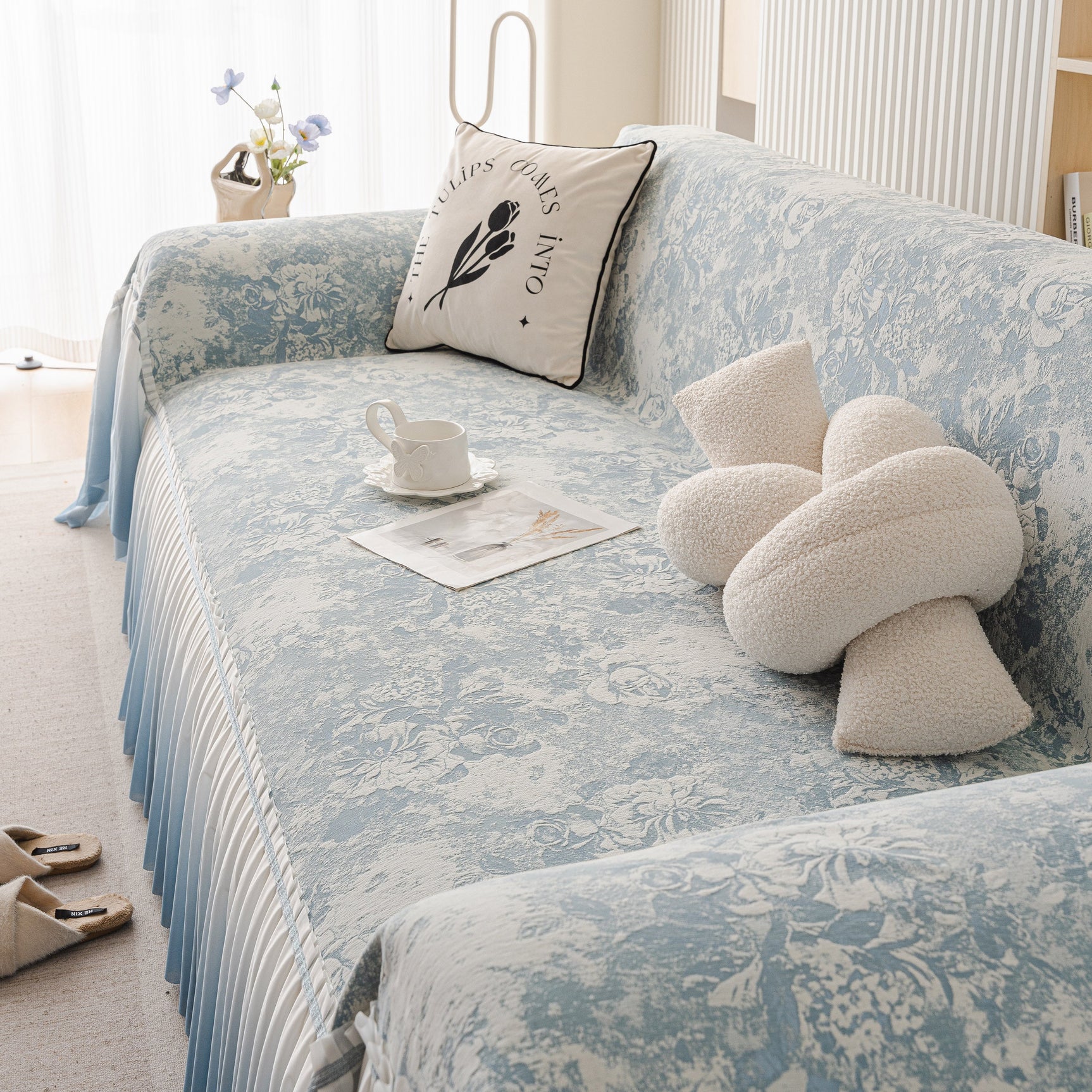 French Chic Style Ruffle Rose Cover Throw for Sofas, Decorative Sectional Covers - Ornate Home