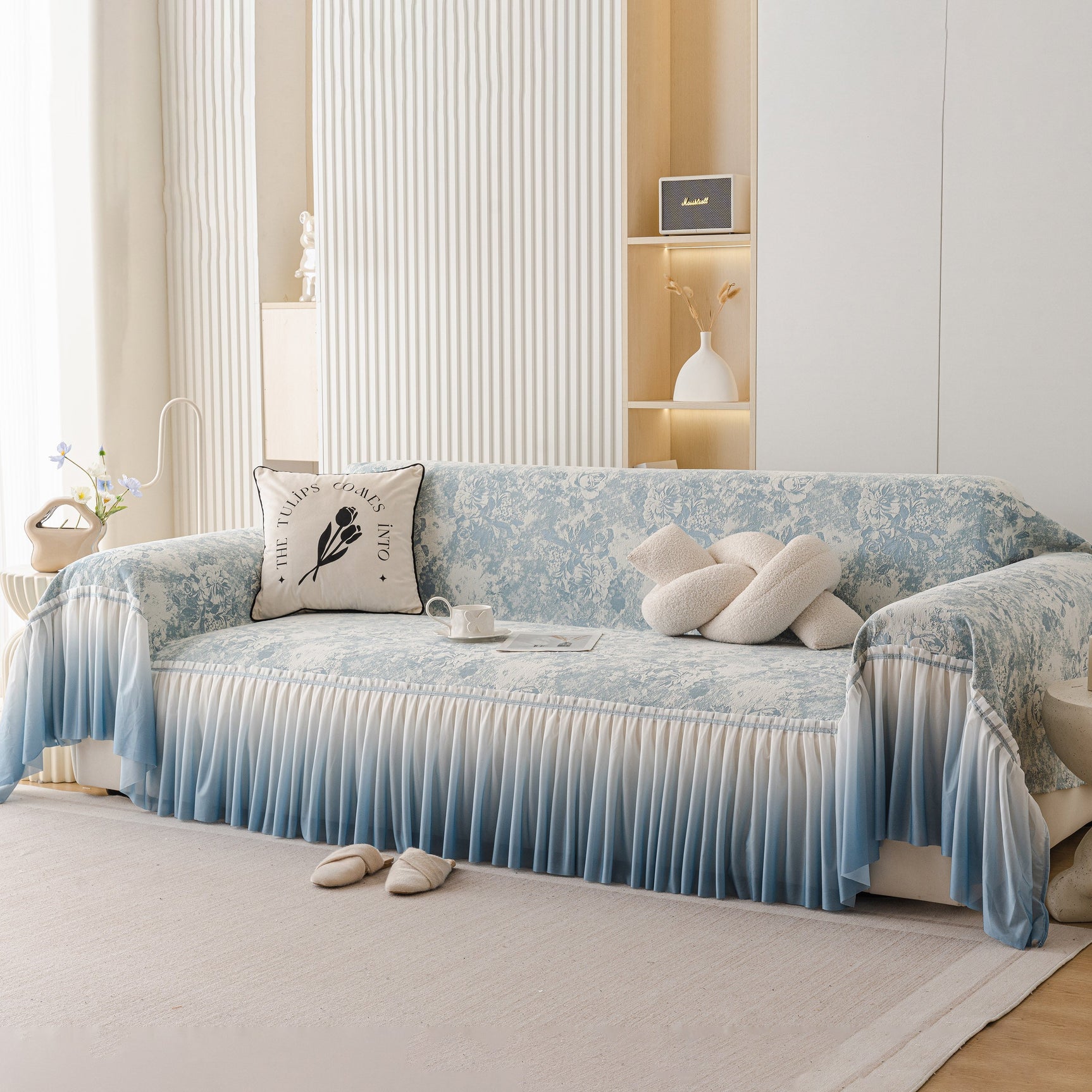 French Chic Style Ruffle Rose Cover Throw for Sofas, Decorative Sectional Covers - Ornate Home