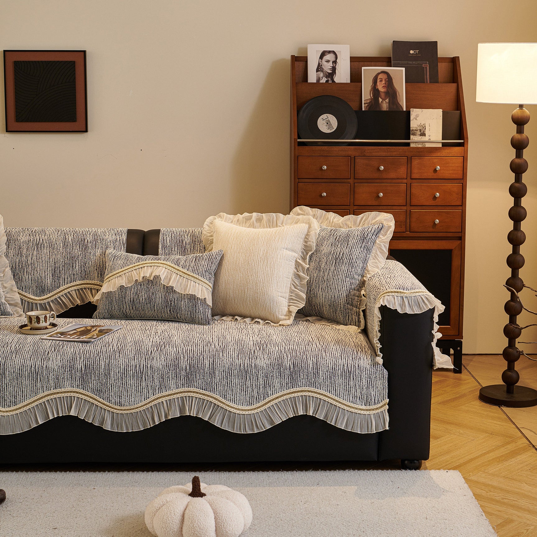 French Vintage Style Couch Cover with Skirt, Non-Slip Sectional Furniture Covers - Ornate Home