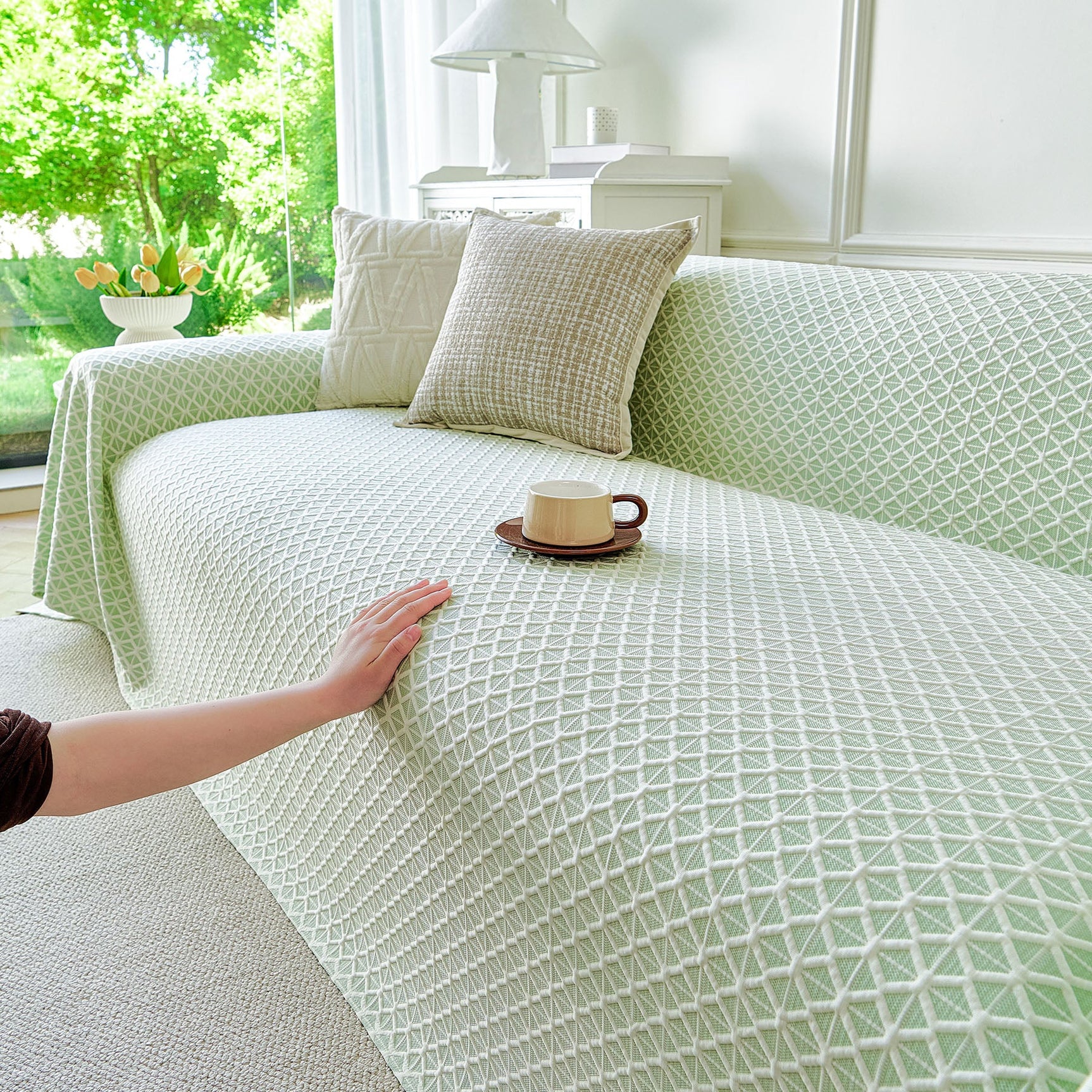 Fresh Geometric Sofa Throw Cover, Modern Textured Breathable Couch Protector Blanket - Ornate Home