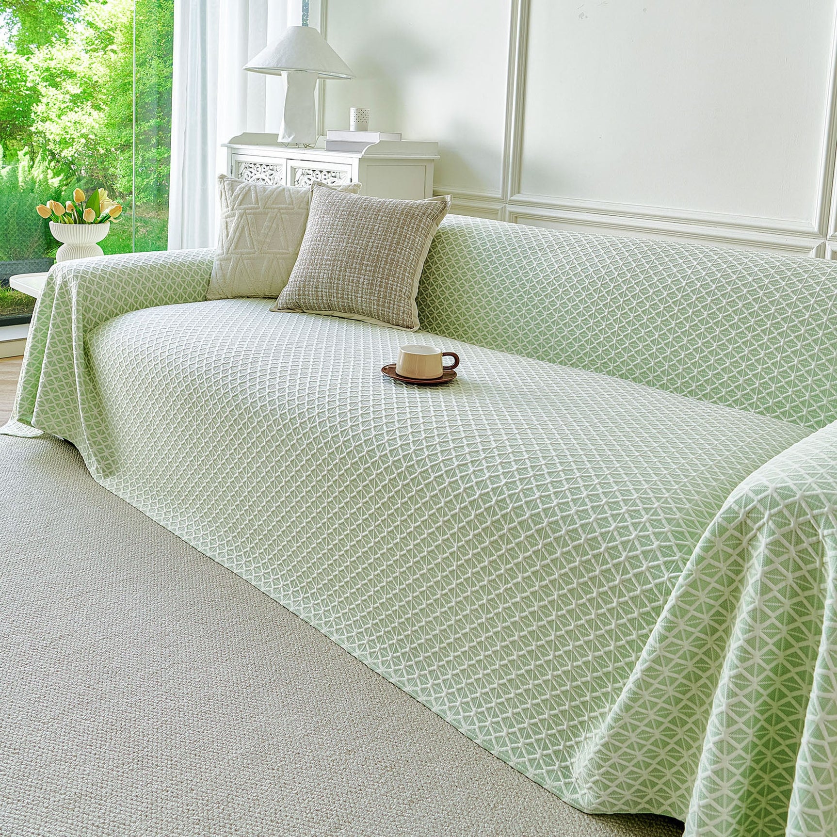 Fresh Geometric Sofa Throw Cover, Modern Textured Breathable Couch Protector Blanket - Ornate Home