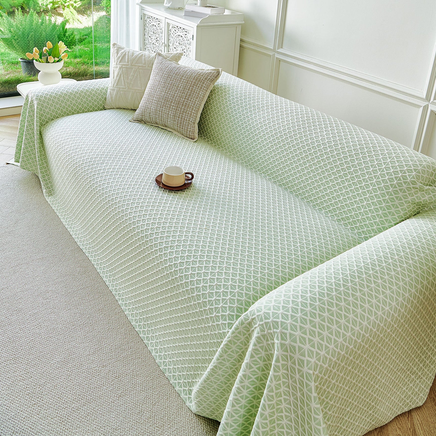 Fresh Geometric Sofa Throw Cover, Modern Textured Breathable Couch Protector Blanket - Ornate Home