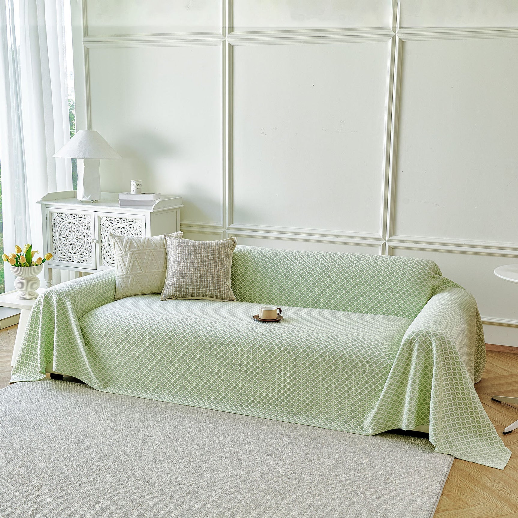 Fresh Geometric Sofa Throw Cover, Modern Textured Breathable Couch Protector Blanket - Ornate Home