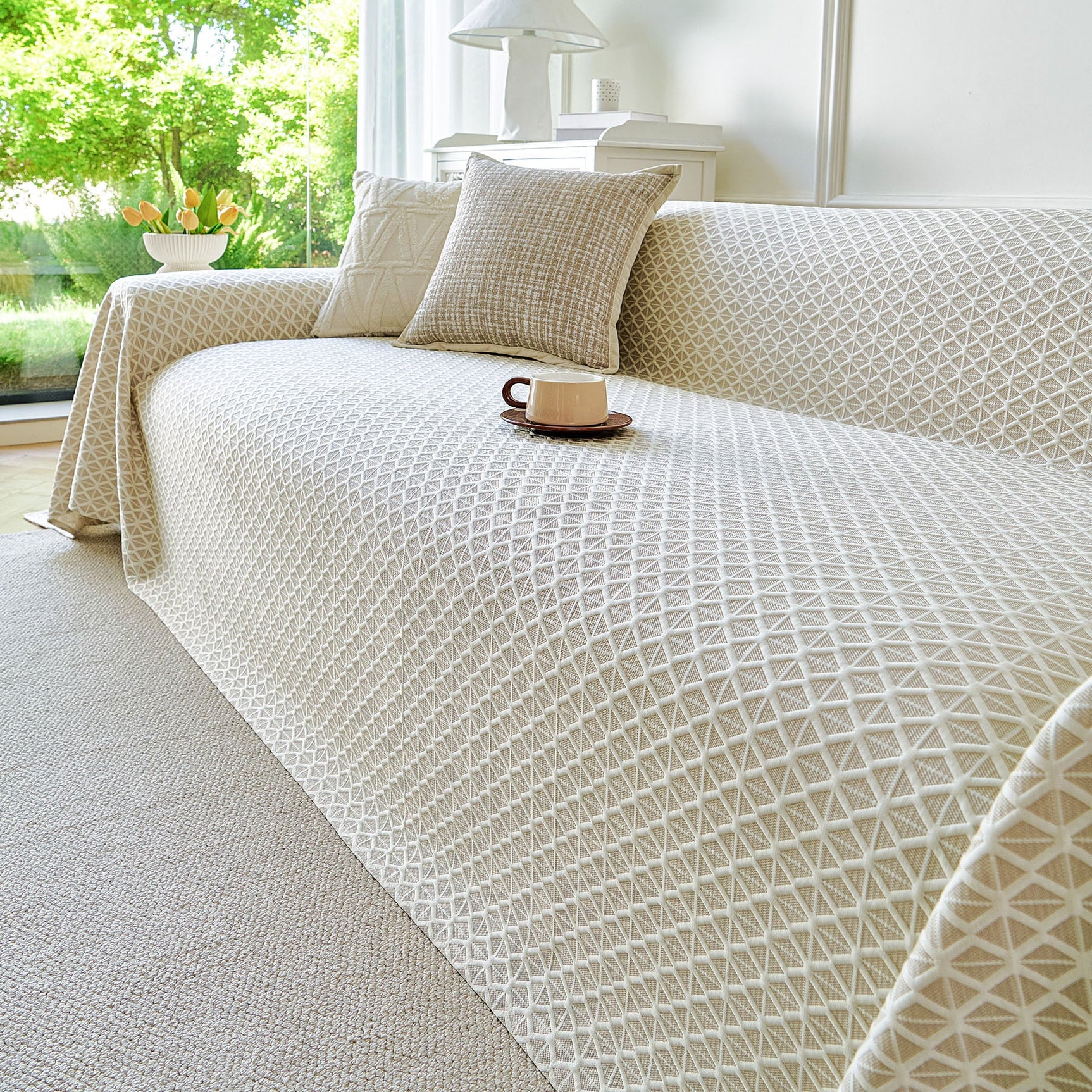 Fresh Geometric Sofa Throw Cover, Modern Textured Breathable Couch Protector Blanket - Ornate Home