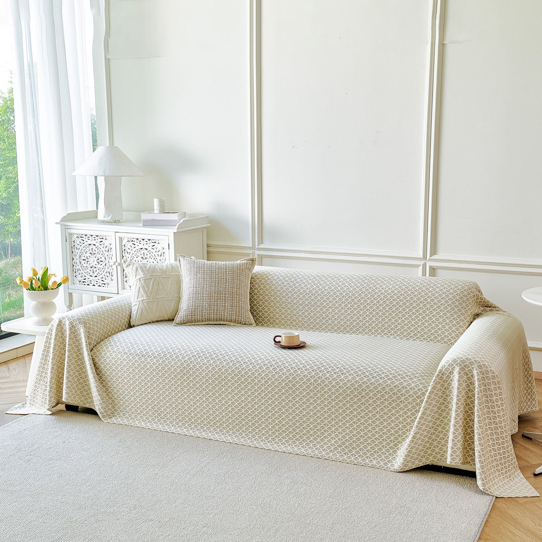 Fresh Geometric Sofa Throw Cover, Modern Textured Breathable Couch Protector Blanket - Ornate Home