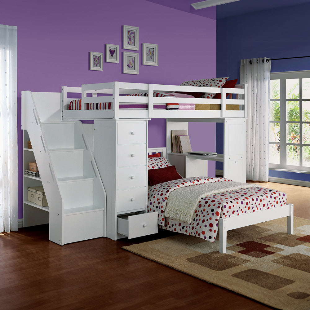 Freya Loft Bed with Bookcase Ladder in White - Ornate Home
