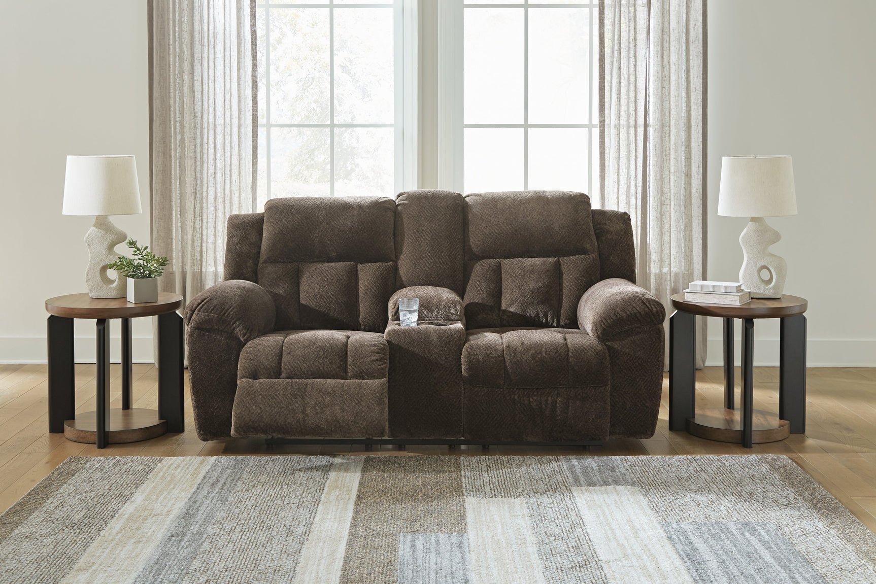 Frohn Chocolate Reclining Loveseat w/Console (Online Special Price) - Ornate Home
