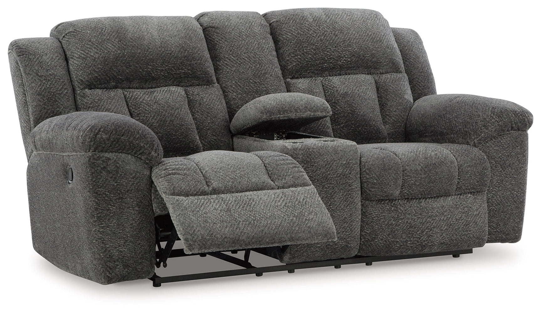Frohn Graphite Reclining Loveseat w/Console (Online Special Price) - Ornate Home
