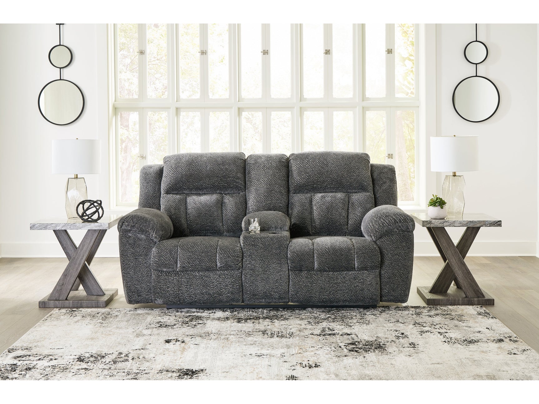 Frohn Graphite Reclining Loveseat w/Console - Ornate Home