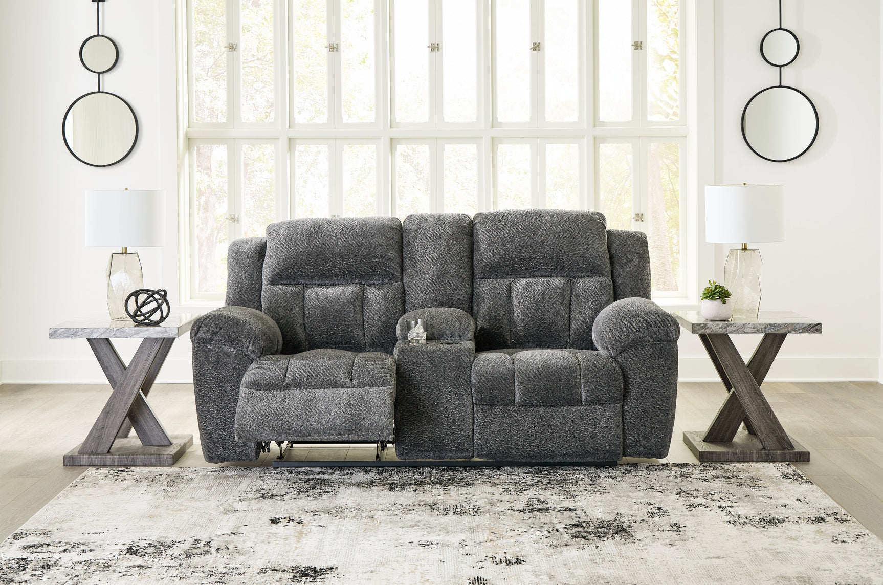 Frohn Graphite Reclining Loveseat w/Console - Ornate Home